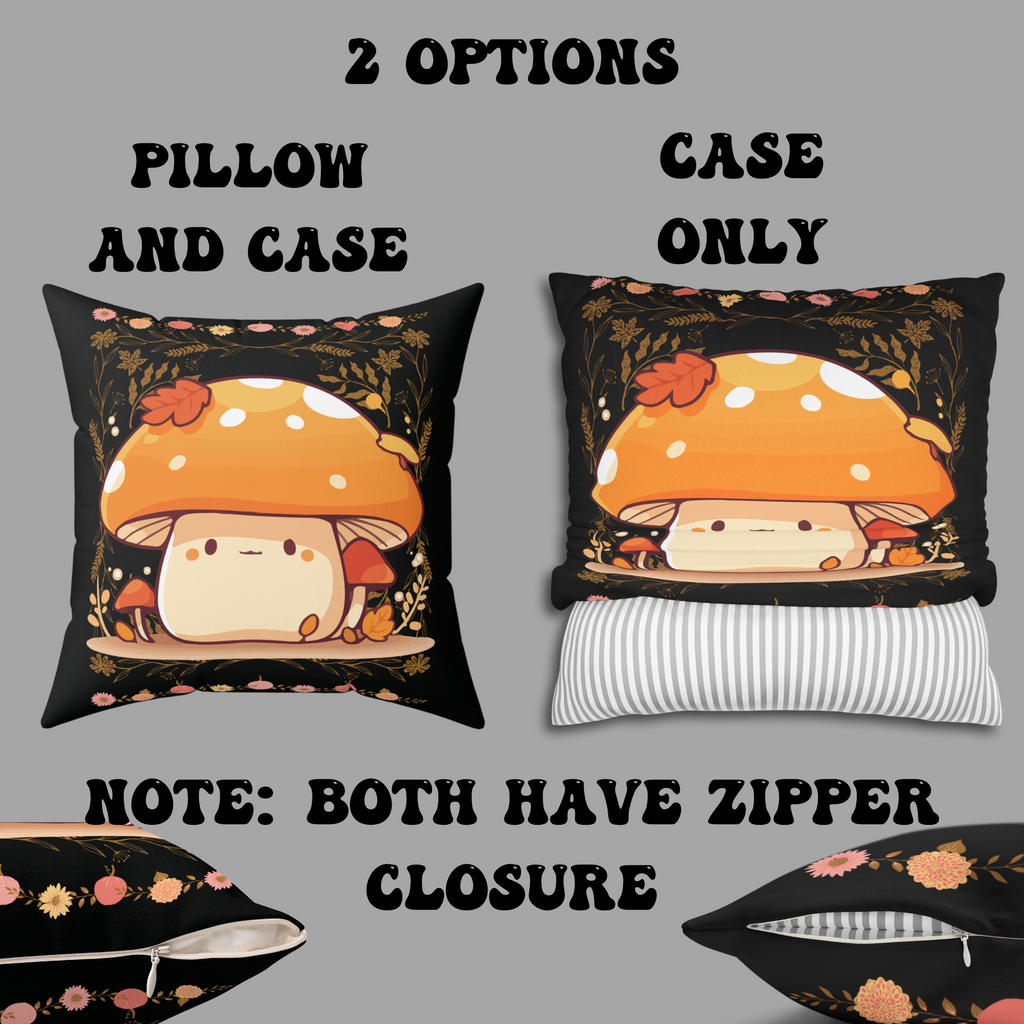 Dark Cottagecore Mushroom Throw Pillow — Forest Witch Kawaii Home Decor