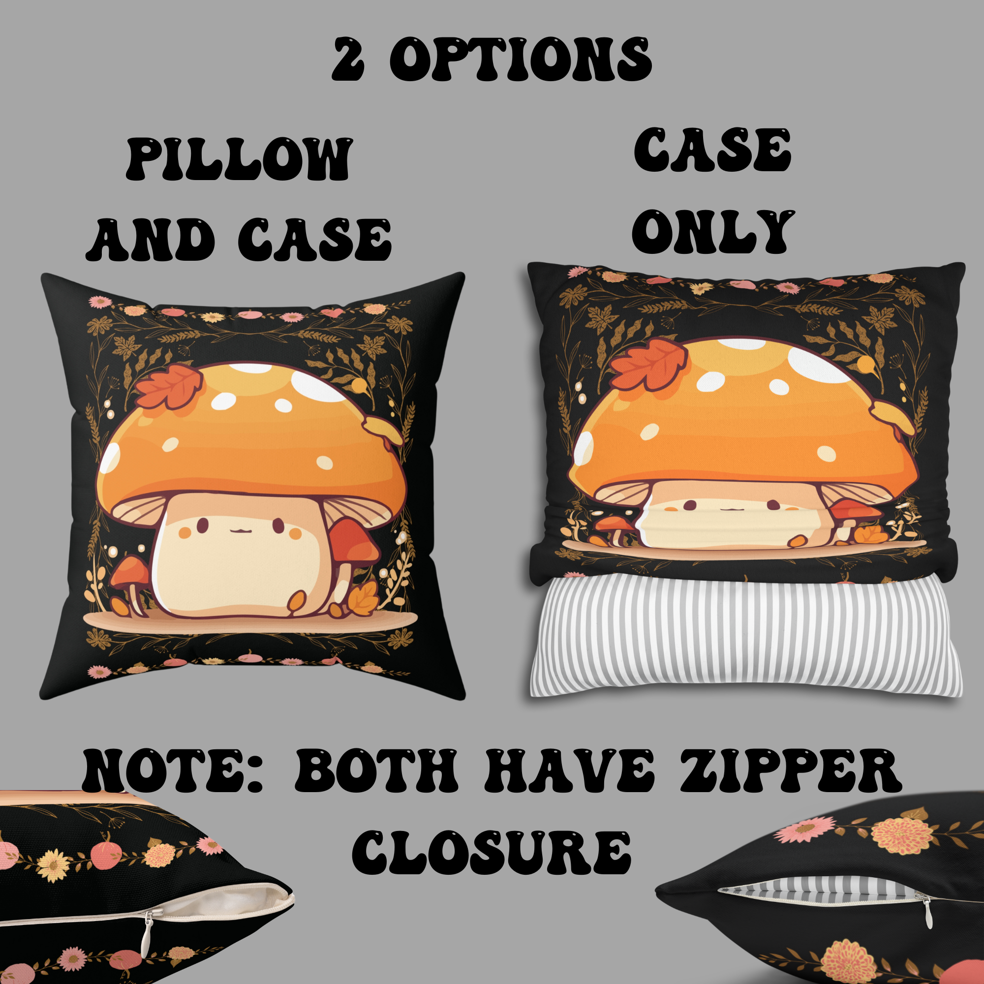 Dark Cottagecore Mushroom Throw Pillow — Forest Witch Kawaii Home Decor