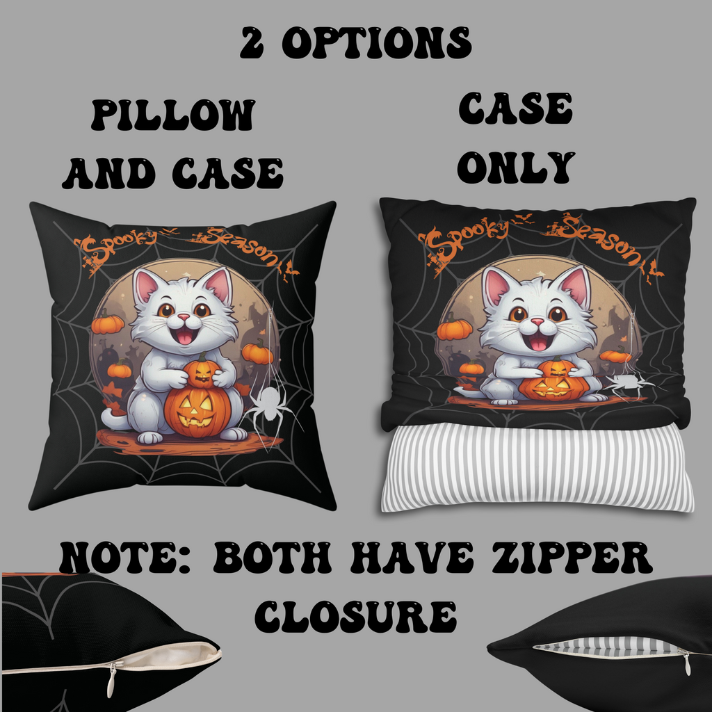Spooky Season Cat Halloween Throw Pillow — Pumpkin Dark Home Decor
