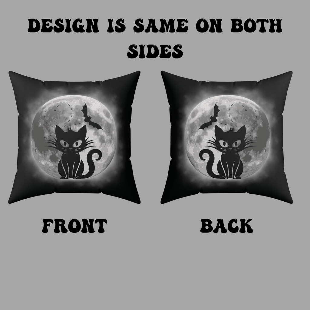 Gothic Black Cat Full Moon Throw Pillow — Bat Dark Home Decor