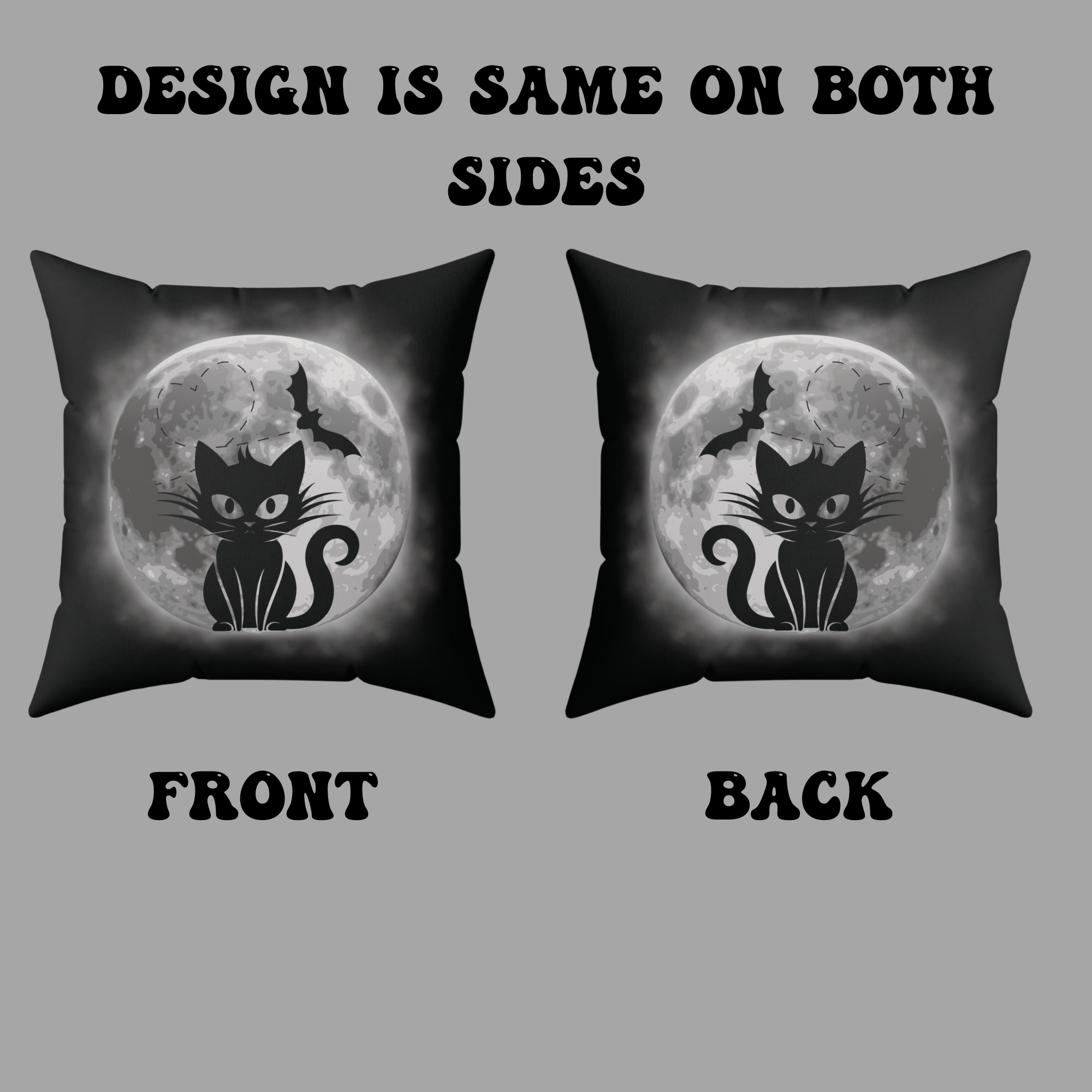 Gothic Black Cat Full Moon Throw Pillow — Bat Dark Home Decor
