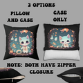 Creepy Cute Pastel Goth Cat Throw Pillow — Kawaii Halloween Dark Home Decor