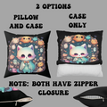 Creepy Cute Kawaii Ghost Cat Throw Pillow — Pastel Goth Dark Home Decor