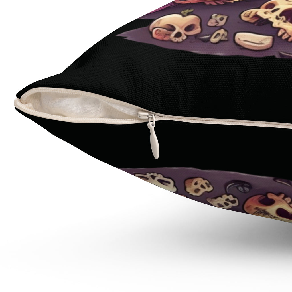 Gothic Skull Face Cat Throw Pillow — Creepy Cute Pastel Goth Home Decor