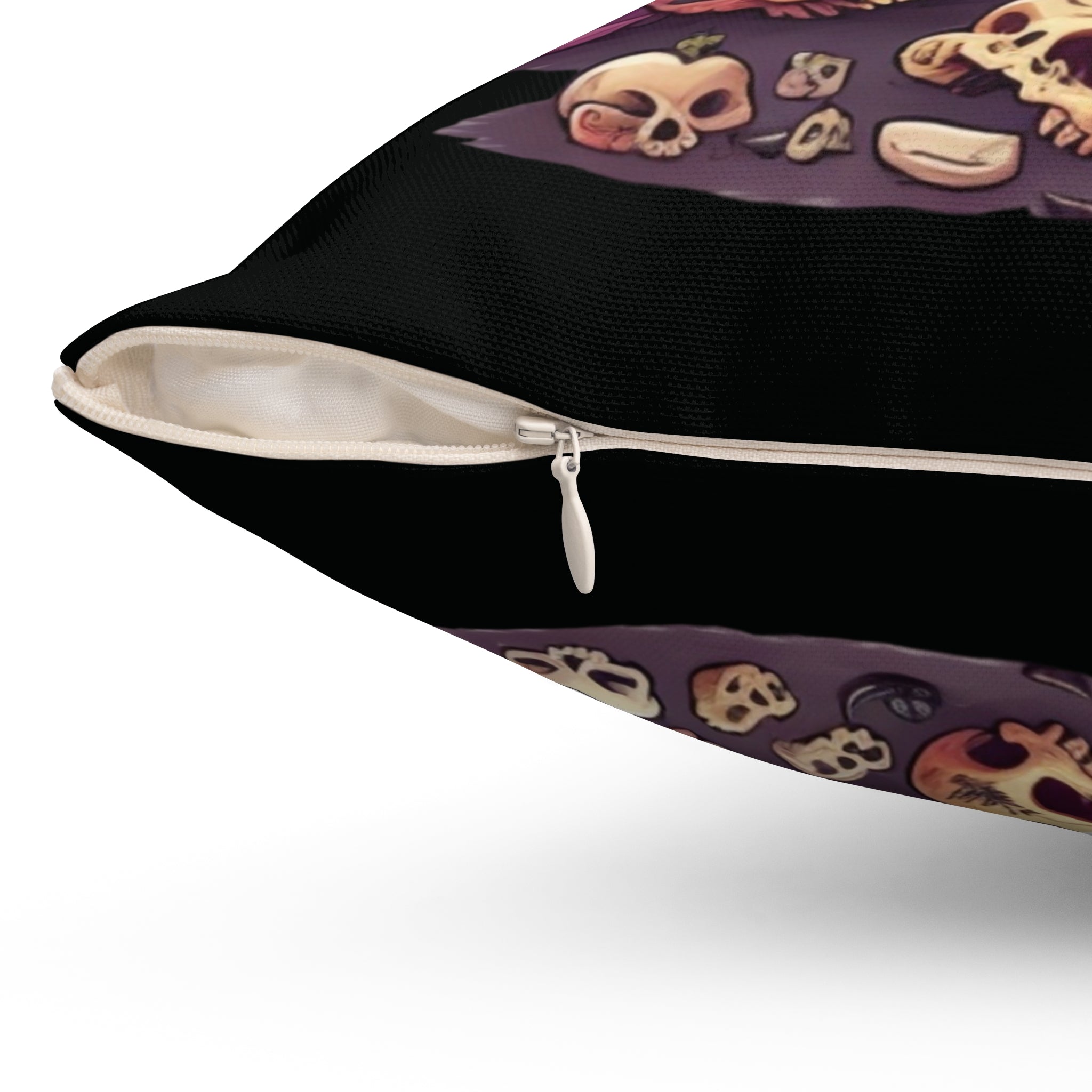 Gothic Skull Face Cat Throw Pillow — Creepy Cute Pastel Goth Home Decor