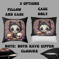 Gothic Skull Face Cat Throw Pillow — Creepy Cute Pastel Goth Home Decor