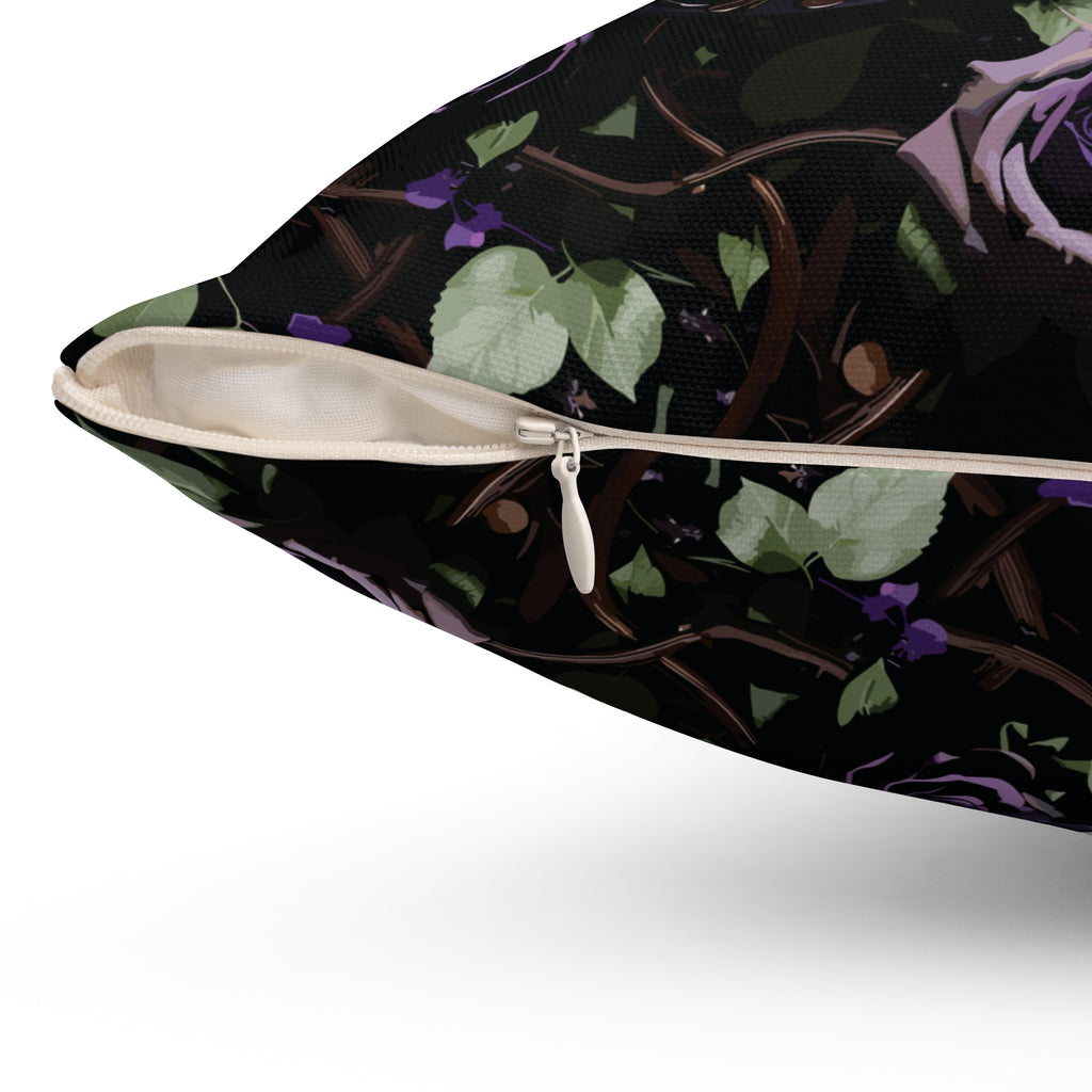 Gothic Black Purple Skull Throw Pillow — Dark Floral Botanical Home Decor