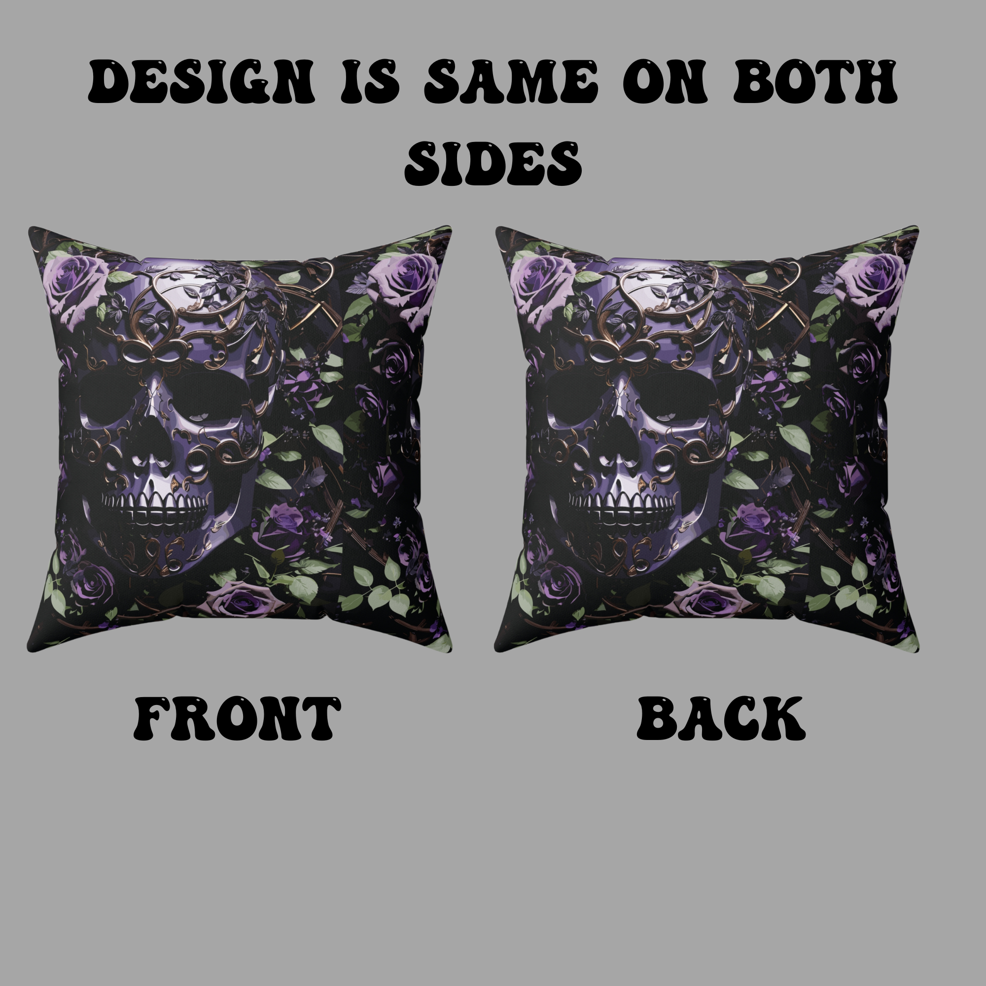 Gothic Black Purple Skull Throw Pillow — Dark Floral Botanical Home Decor