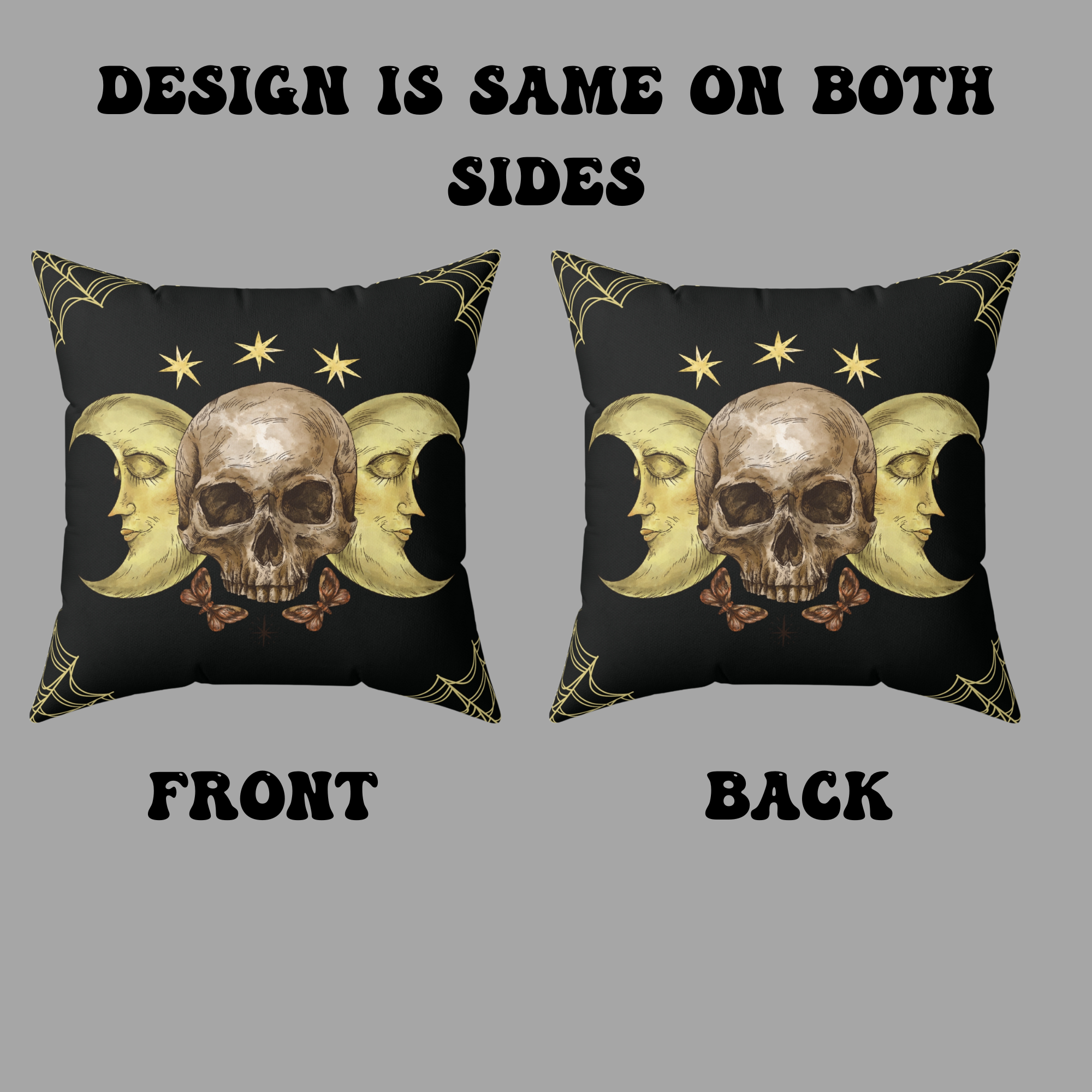 Gothic Moon Skull Throw Pillow — Celestial Dark Home Decor