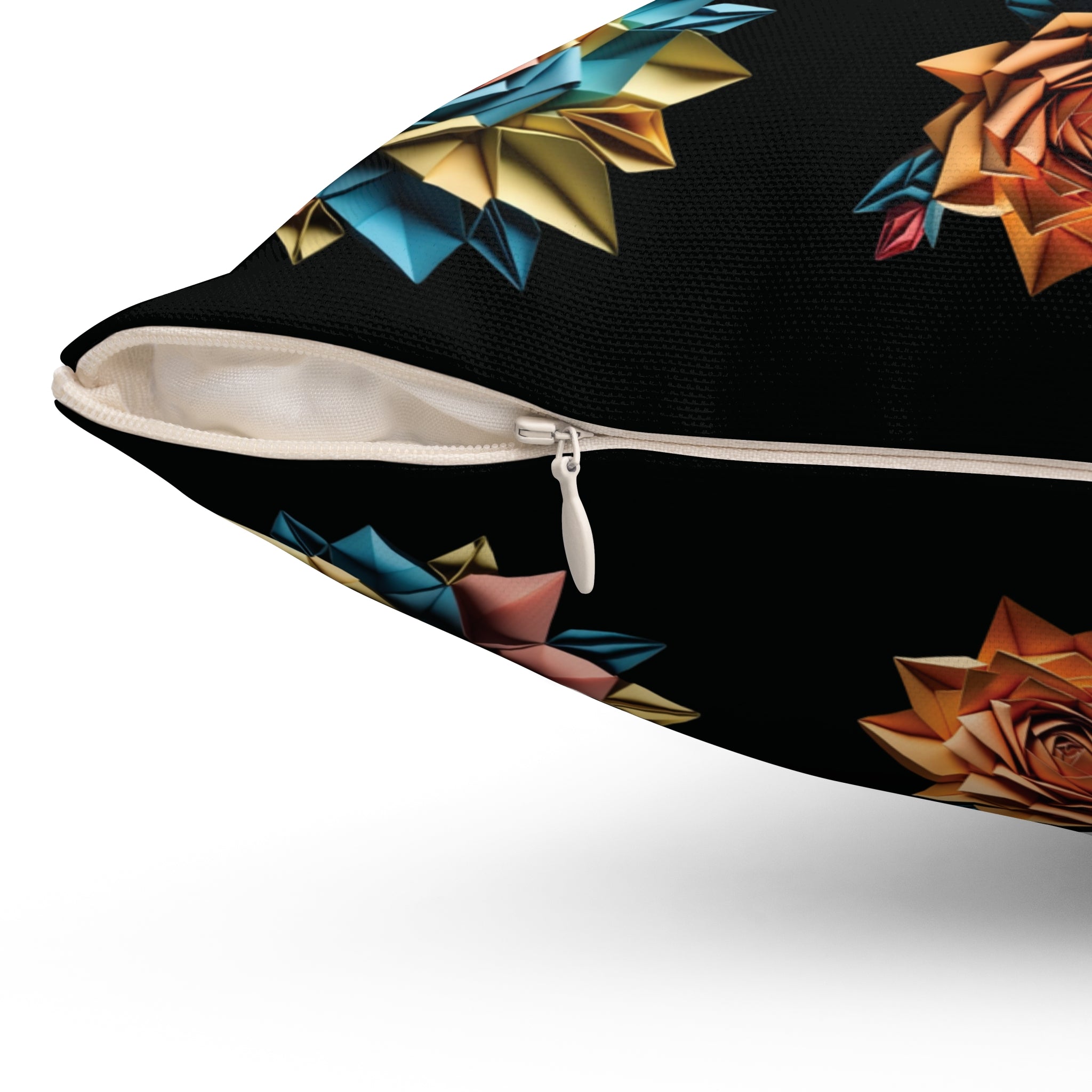 Gothic Origami Rose Throw Pillow — Dark Floral Botanical Home Decor