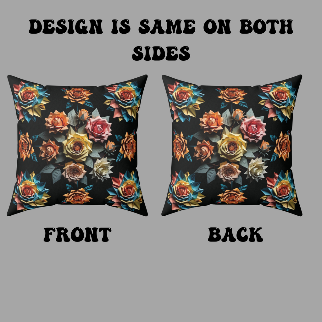 Gothic Origami Rose Throw Pillow — Dark Floral Botanical Home Decor
