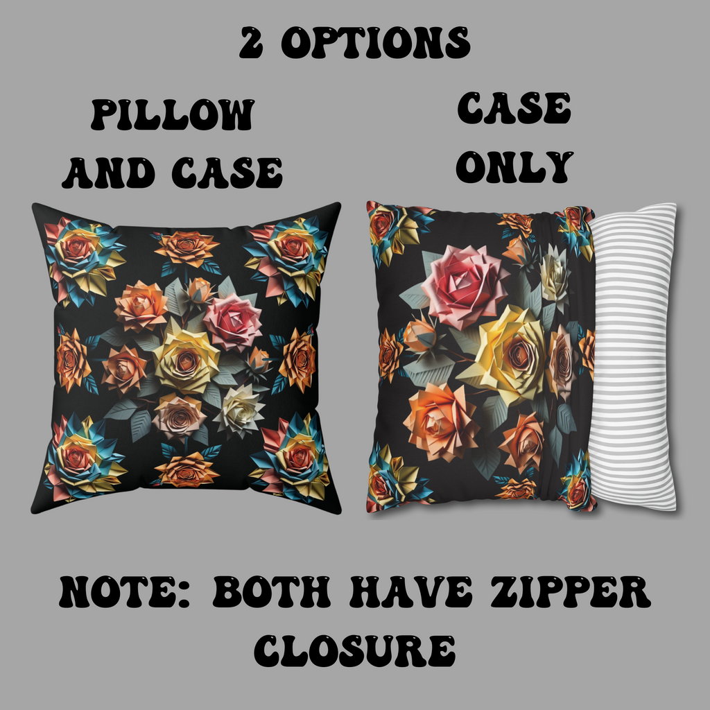 Gothic Origami Rose Throw Pillow — Dark Floral Botanical Home Decor
