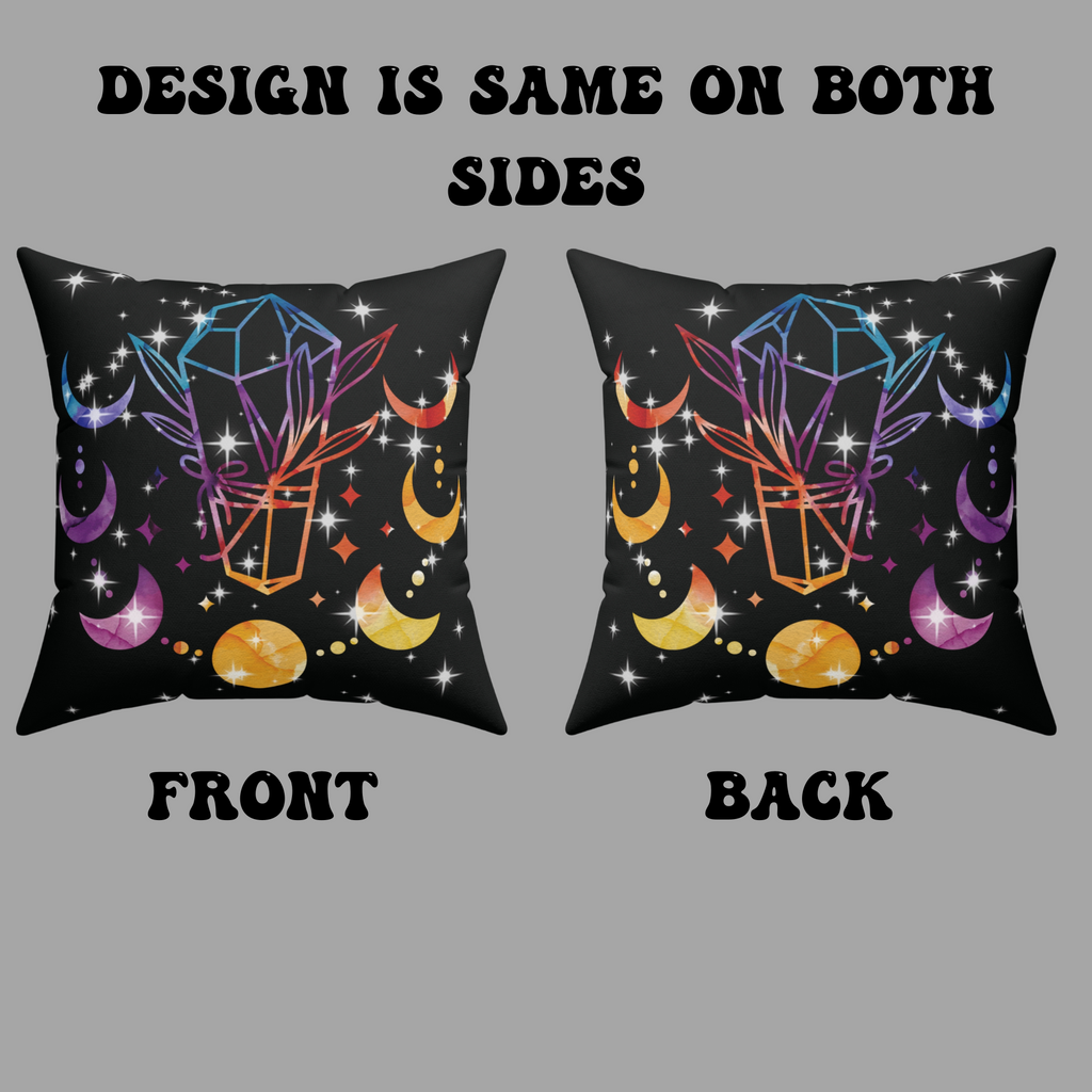 Rainbow Crystal Celestial Throw Pillow — Witchy Gothic Dark Home Decor