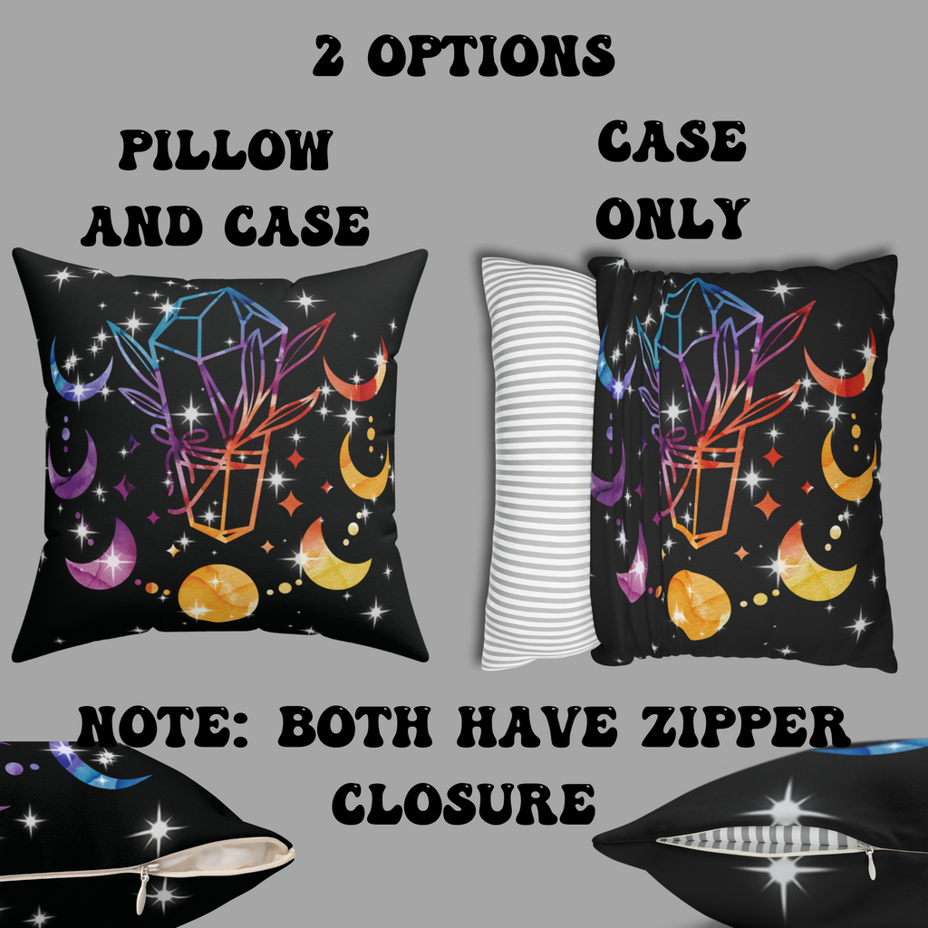 Rainbow Crystal Celestial Throw Pillow — Witchy Gothic Dark Home Decor