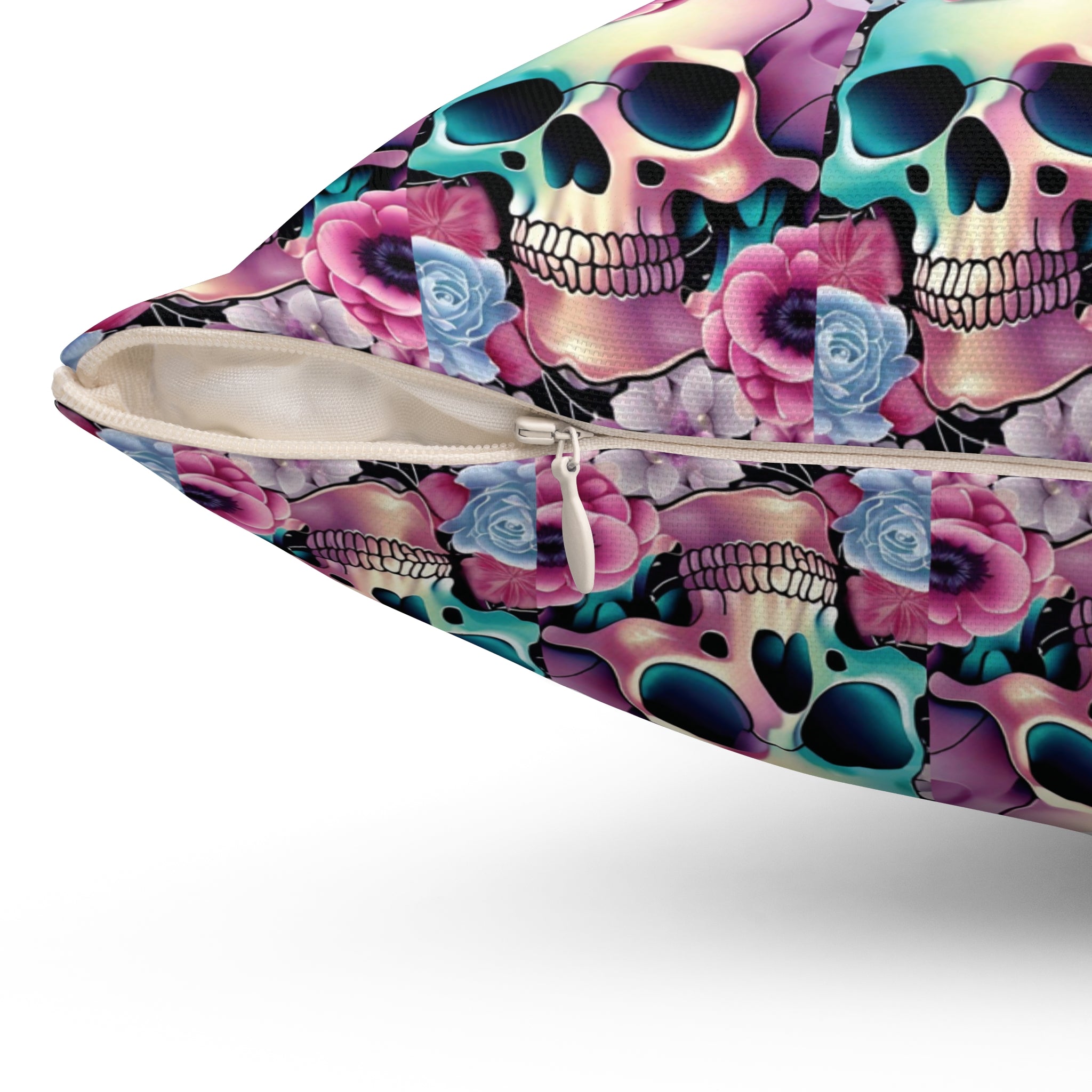 Pastel Goth Floral Skull Throw Pillow — Dark Floral Emo Home Decor