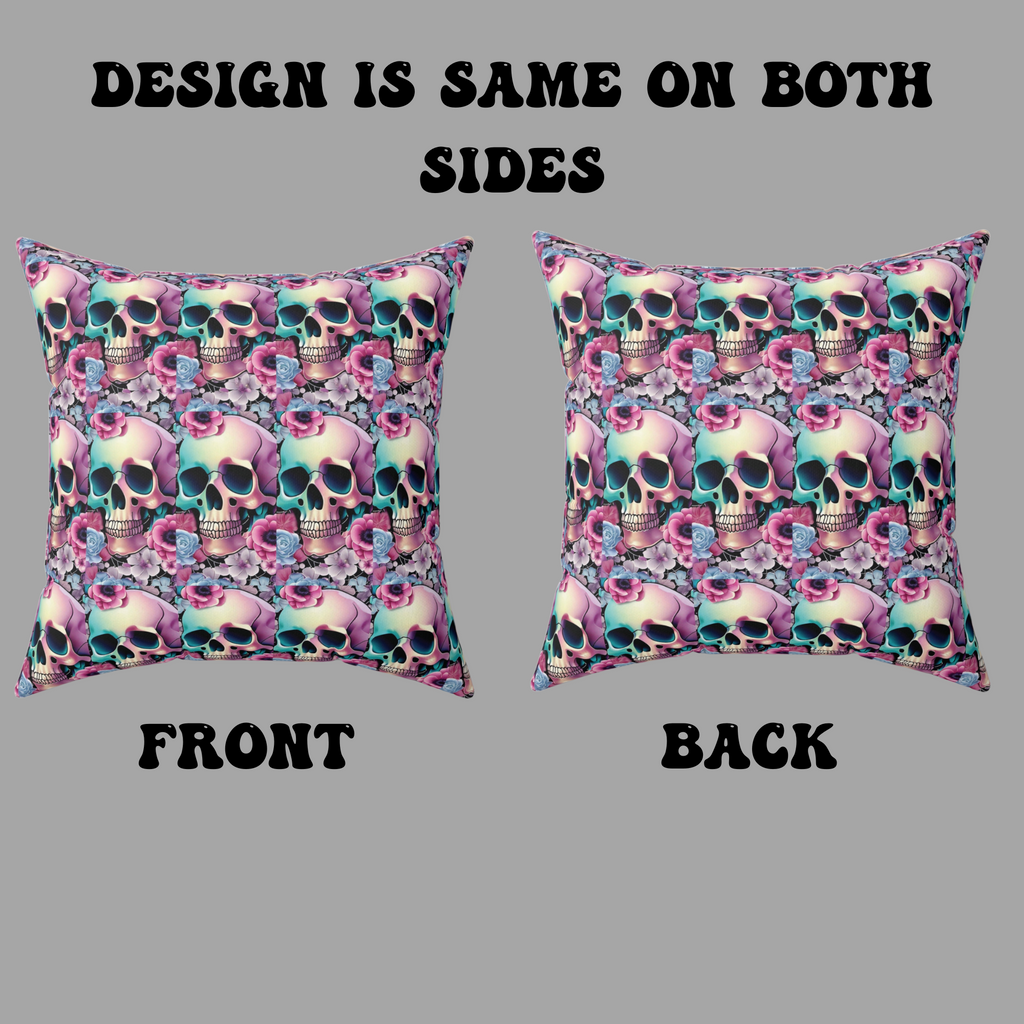 Pastel Goth Floral Skull Throw Pillow — Dark Floral Emo Home Decor