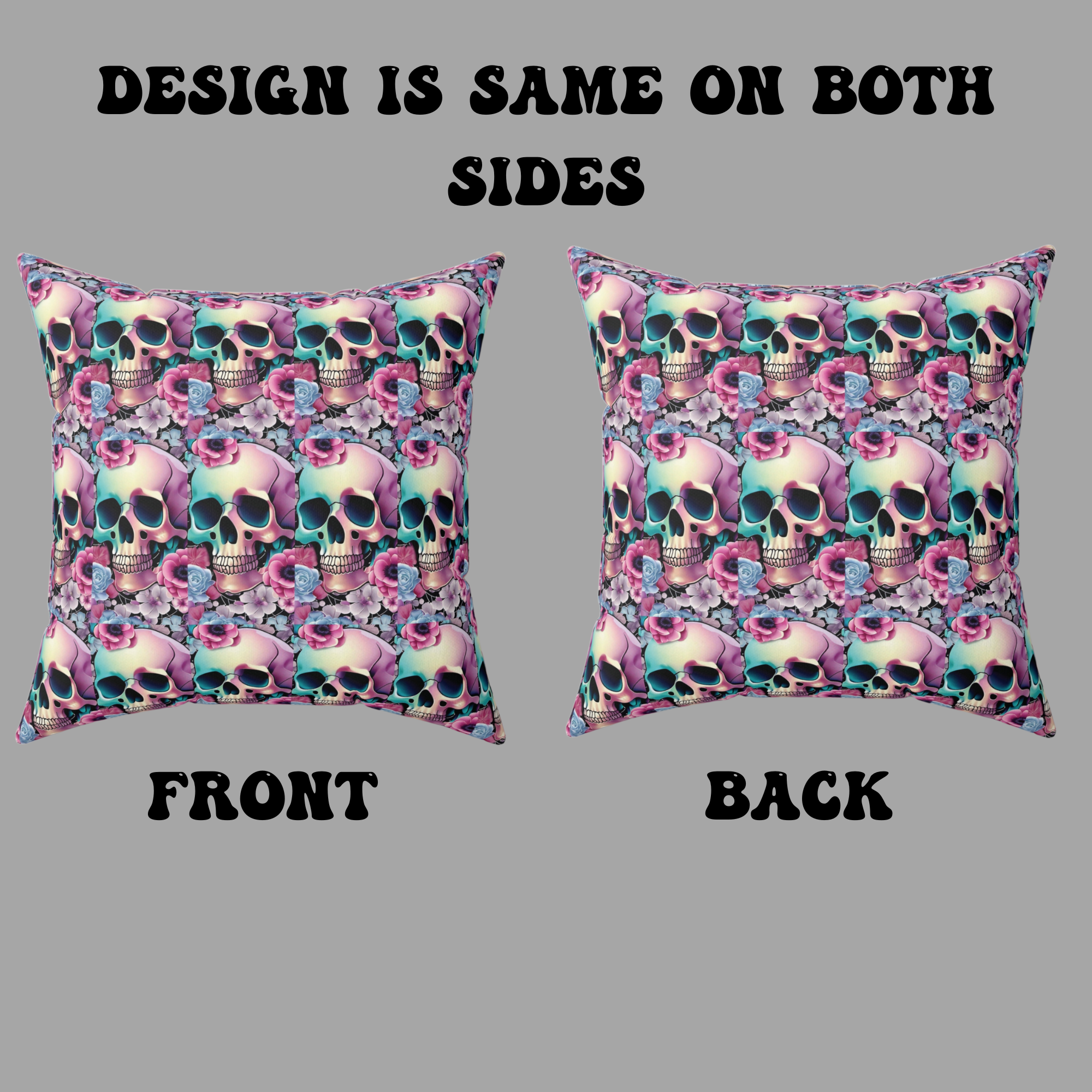 Pastel Goth Floral Skull Throw Pillow — Dark Floral Emo Home Decor