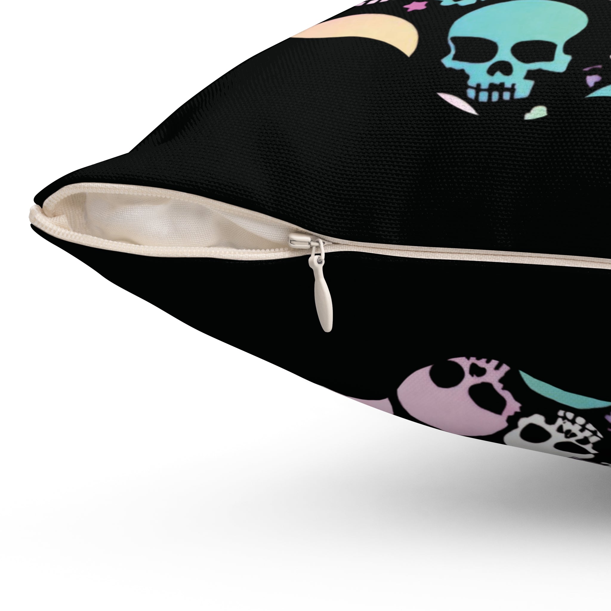 Pastel Goth Raven Skull Throw Pillow — Dark Floral Gothic Home Decor