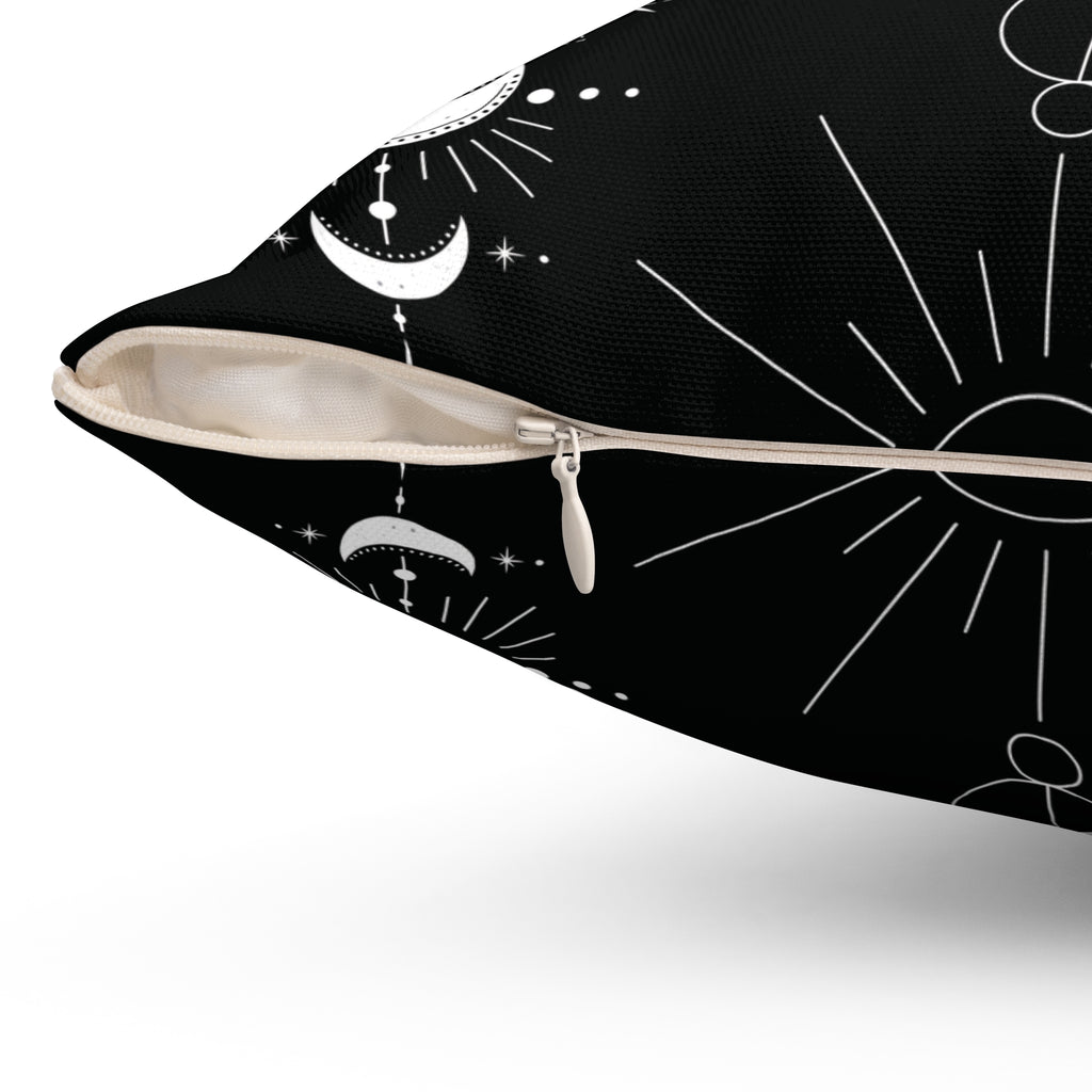 Celestial Snake Moon Phases Throw Pillow — Witchy Gothic Dark Home Decor