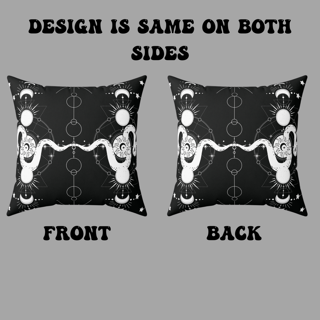 Celestial Snake Moon Phases Throw Pillow — Witchy Gothic Dark Home Decor