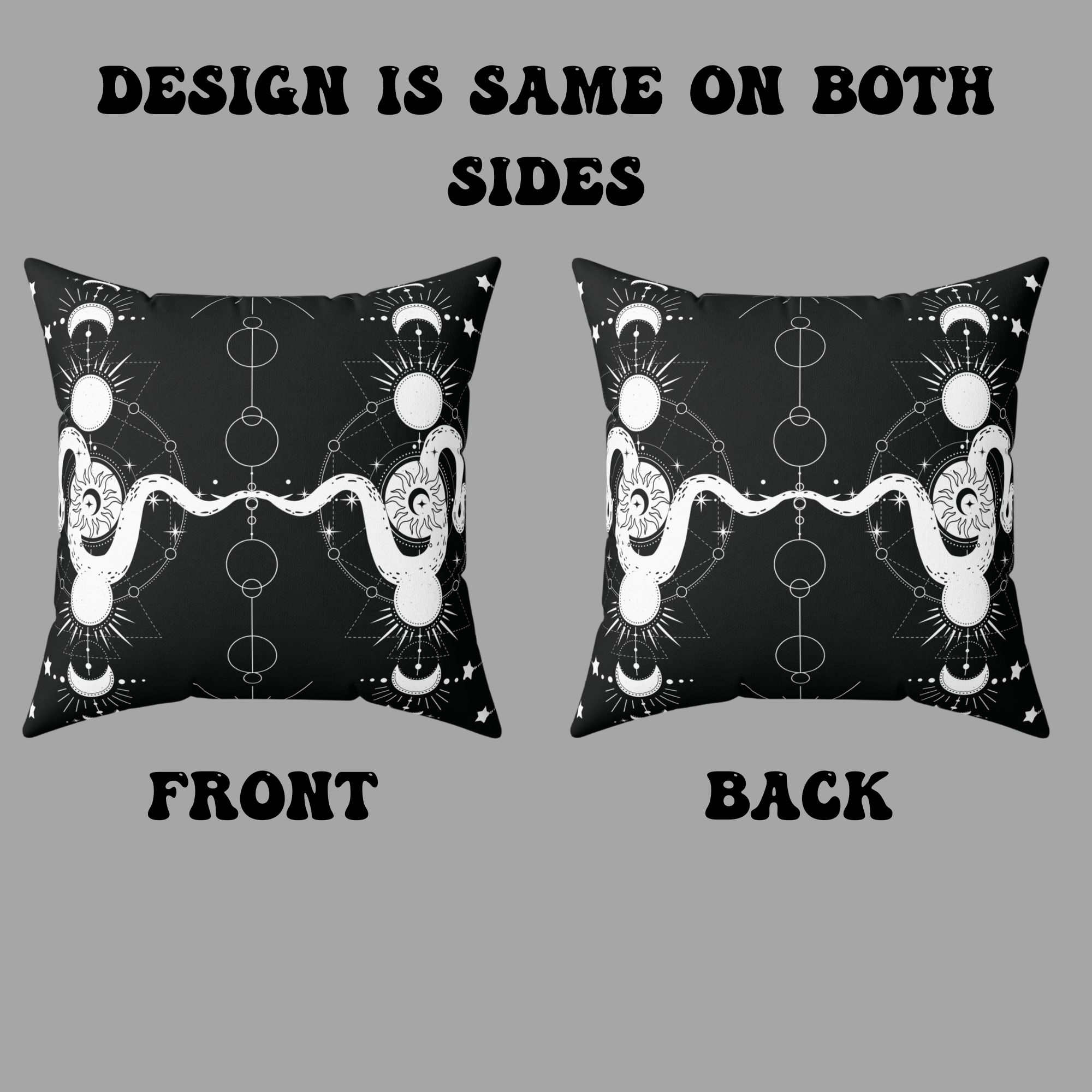 Celestial Snake Moon Phases Throw Pillow — Witchy Gothic Dark Home Decor