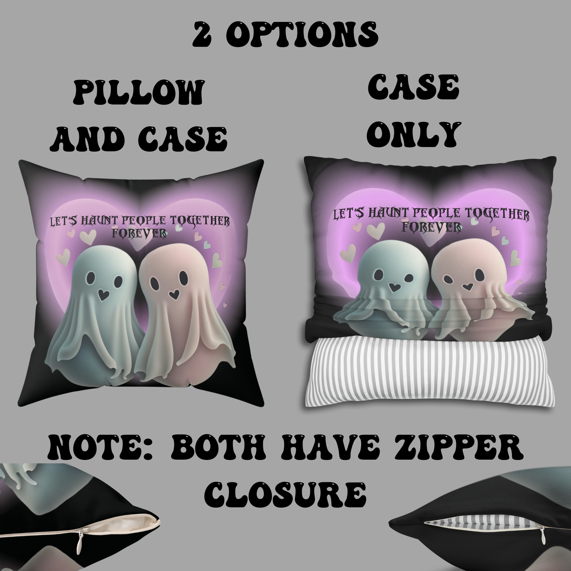 Let's Haunt People Together Forever Ghost Throw Pillow — Gothic Love Halloween Decor