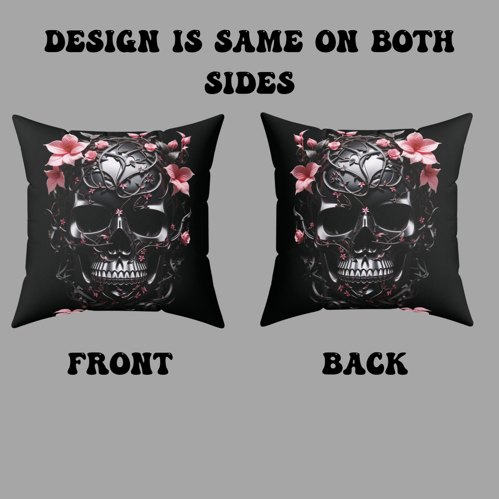 Gothic Botanical Skull Throw Pillow — Dark Floral Pastel Goth Home Decor