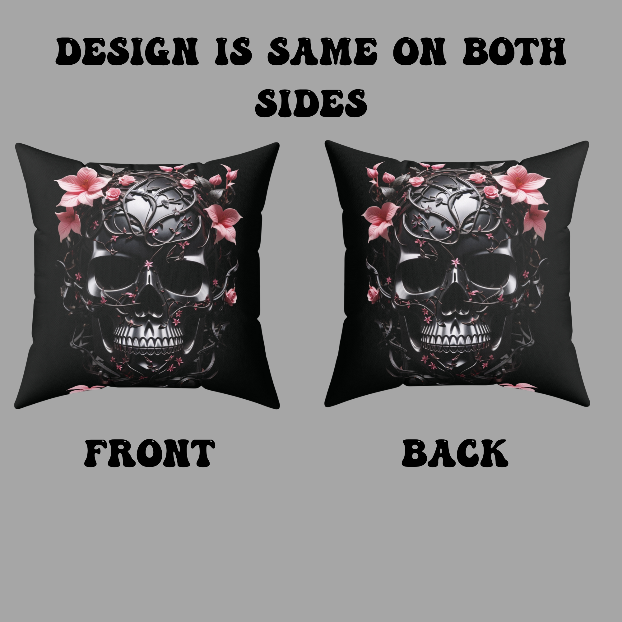 Gothic Botanical Skull Throw Pillow — Dark Floral Pastel Goth Home Decor