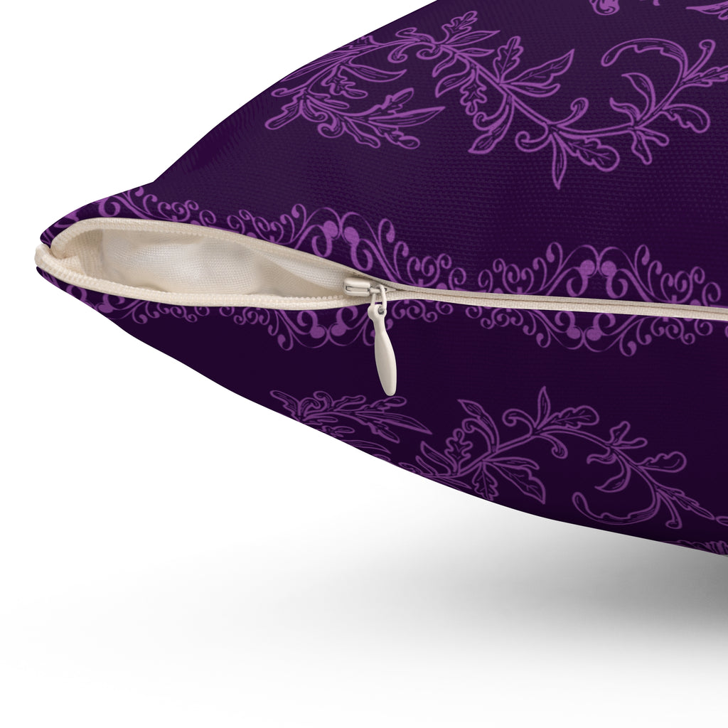Purple Gothic Floral Skull Throw Pillow — Baroque Botanical Dark Home Decor