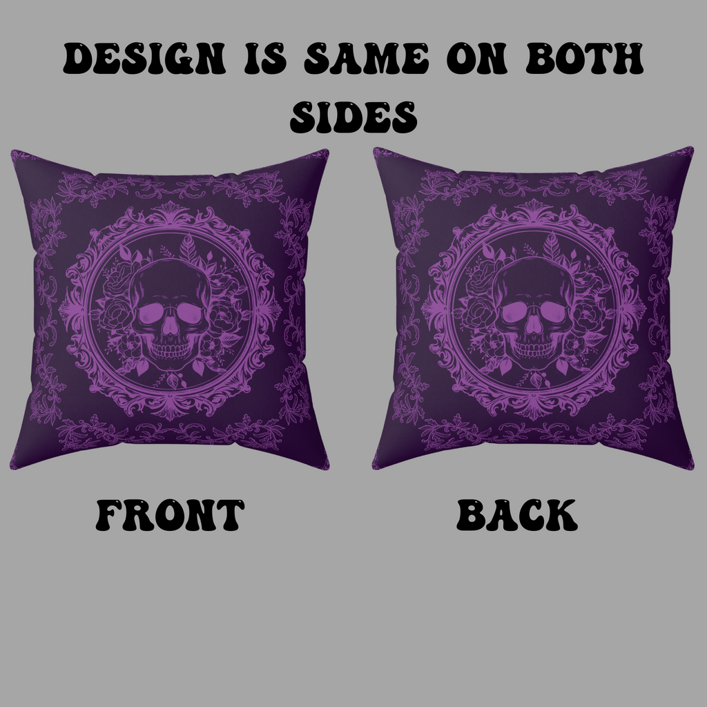Purple Gothic Floral Skull Throw Pillow — Baroque Botanical Dark Home Decor