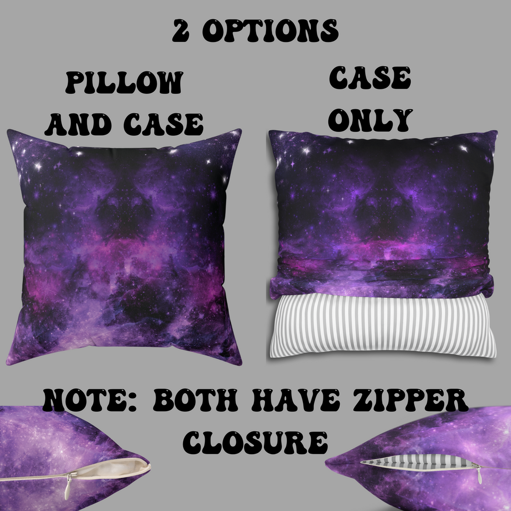 Purple Galaxy Cosmic Throw Pillow — Dark Celestial Witchy Home Decor