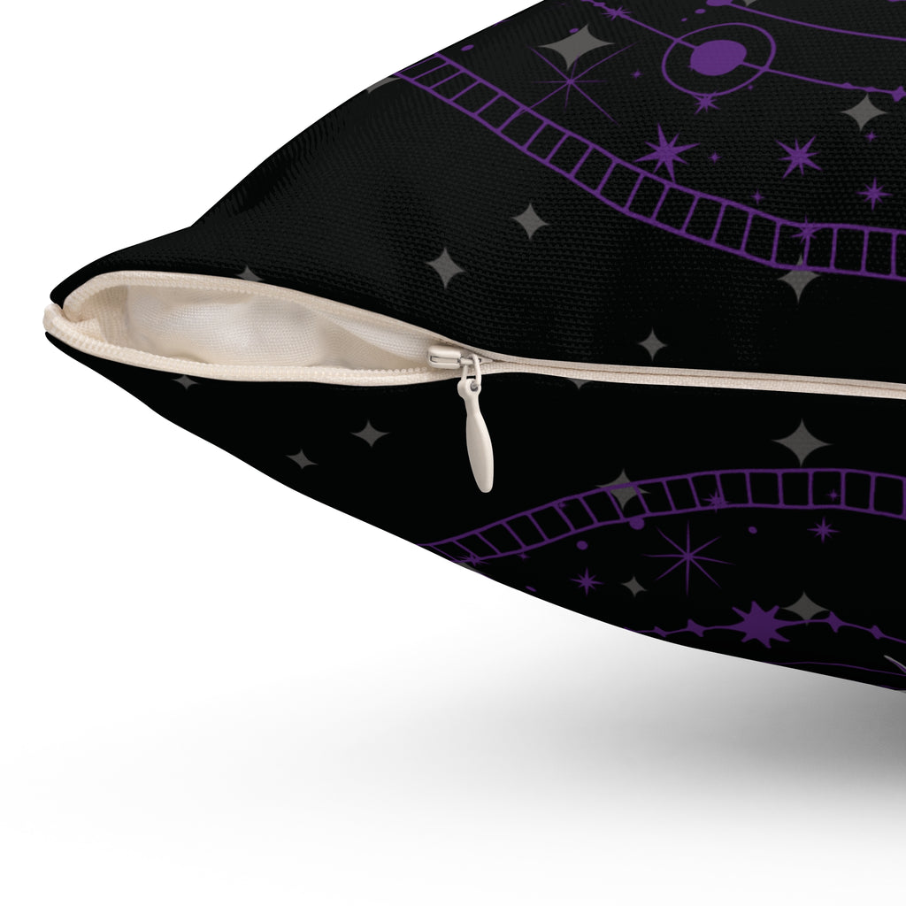 Purple Celestial Snake Moon Phases Throw Pillow — Witchy Gothic Dark Home Decor