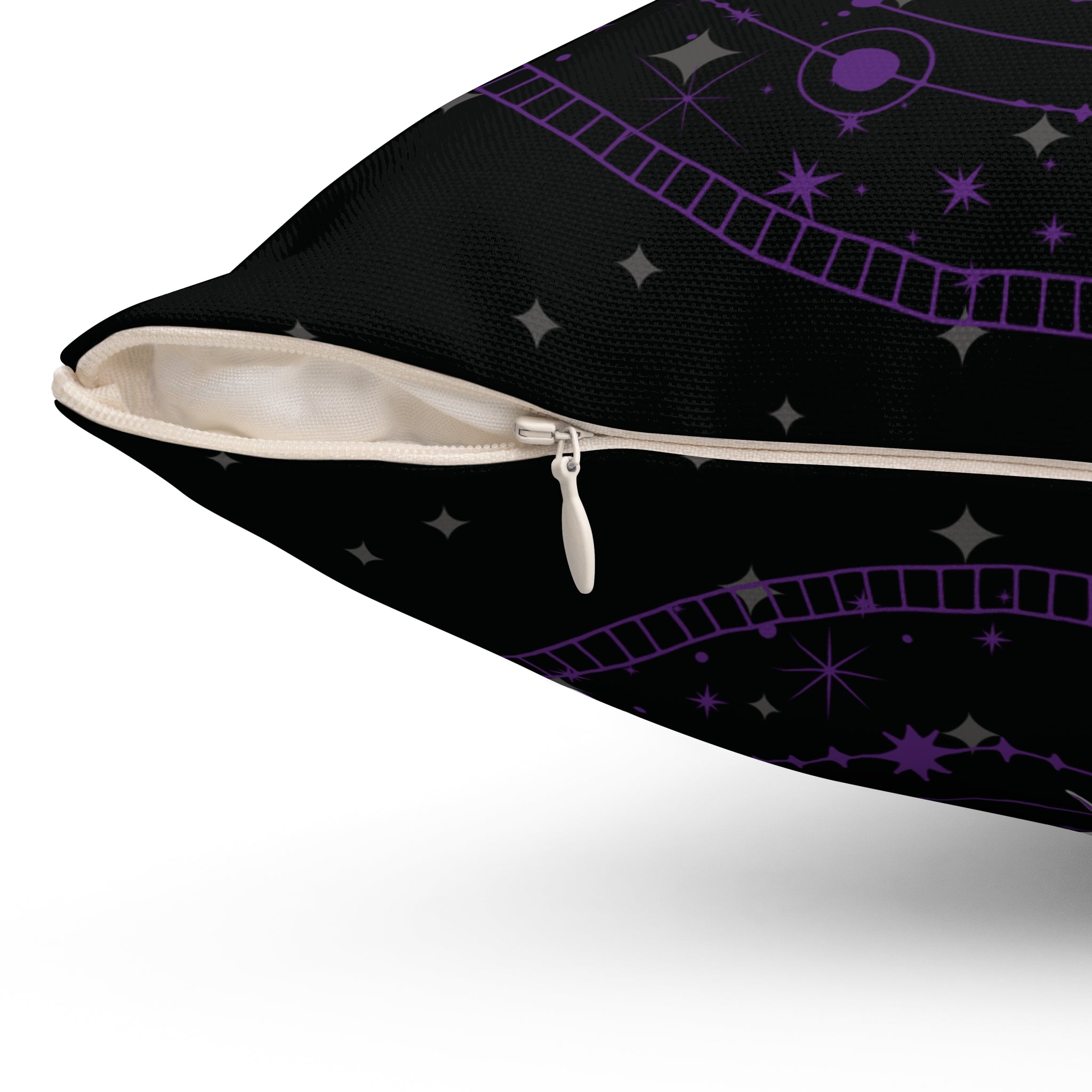 Purple Celestial Snake Moon Phases Throw Pillow — Witchy Gothic Dark Home Decor