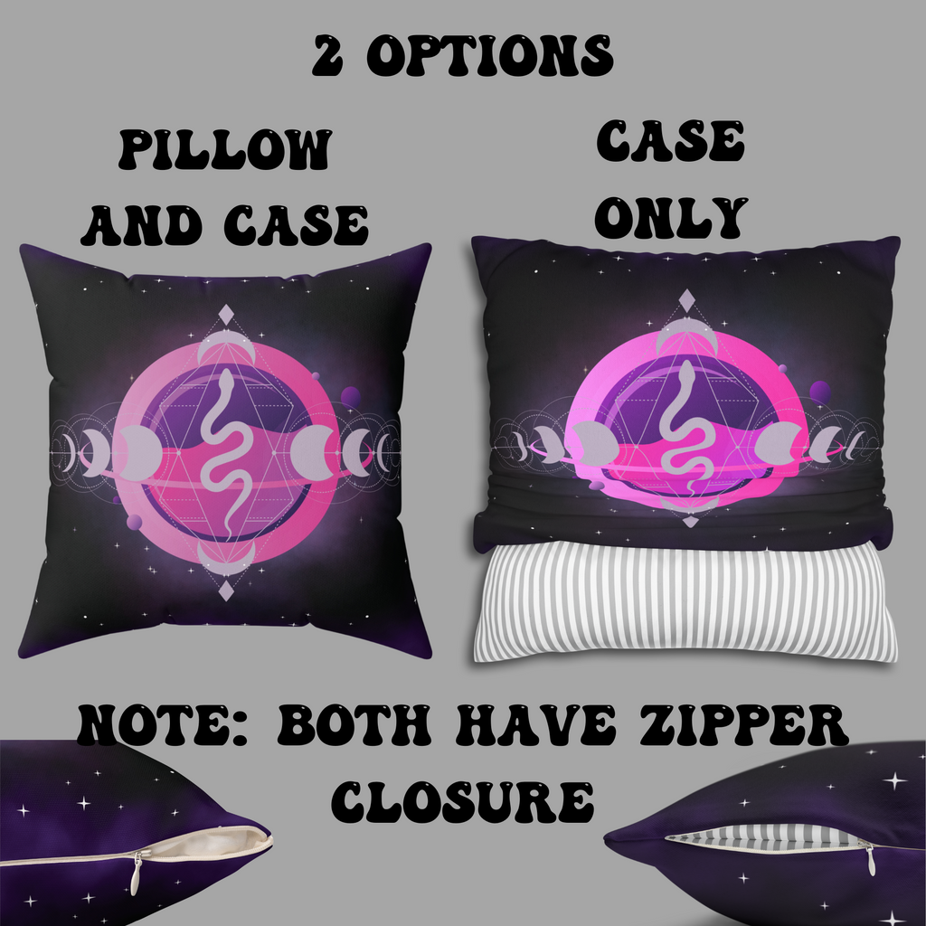 Pastel Goth Celestial Snake Moon Phases Throw Pillow — Witchy Dark Home Decor