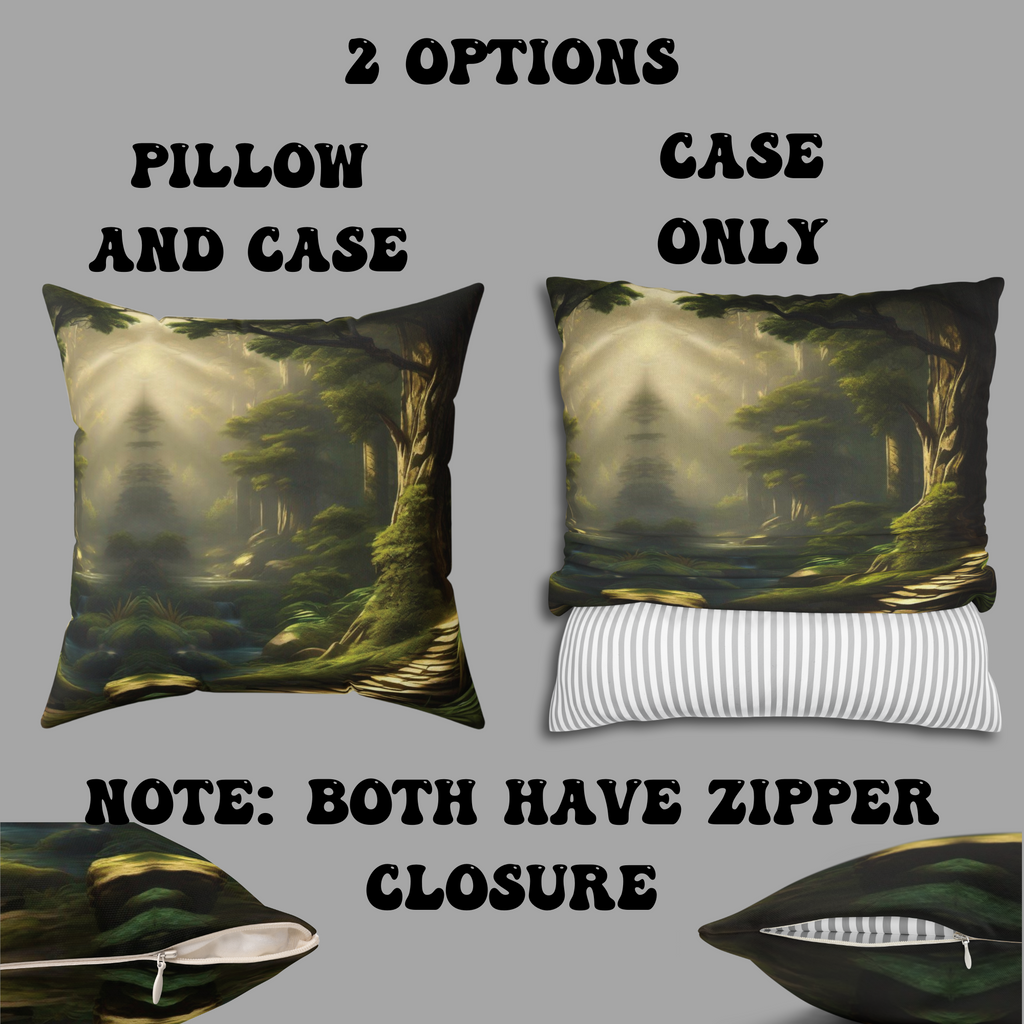 Mystical Forest Throw Pillow — Dark Cottagecore Woodland Home Decor