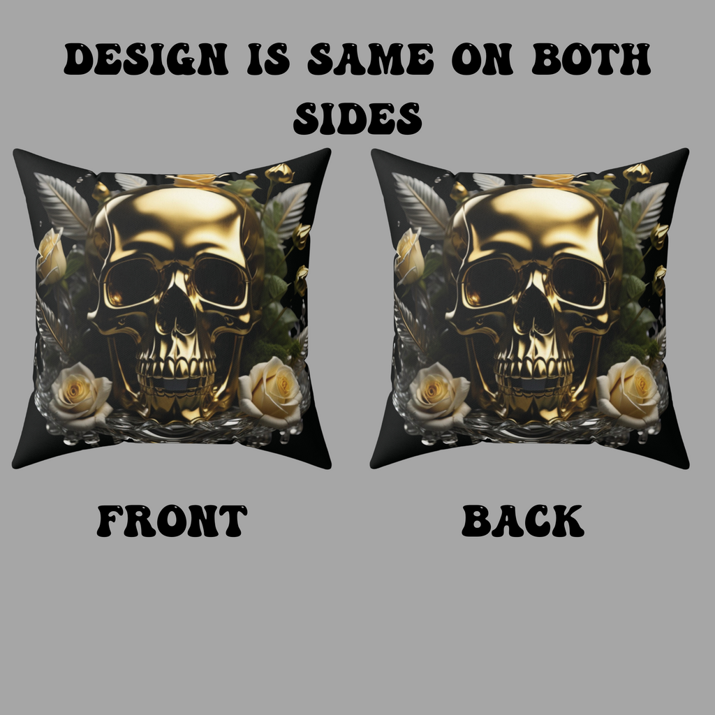 Gold Skull Botanical Throw Pillow — Dark Floral Gothic Home Decor