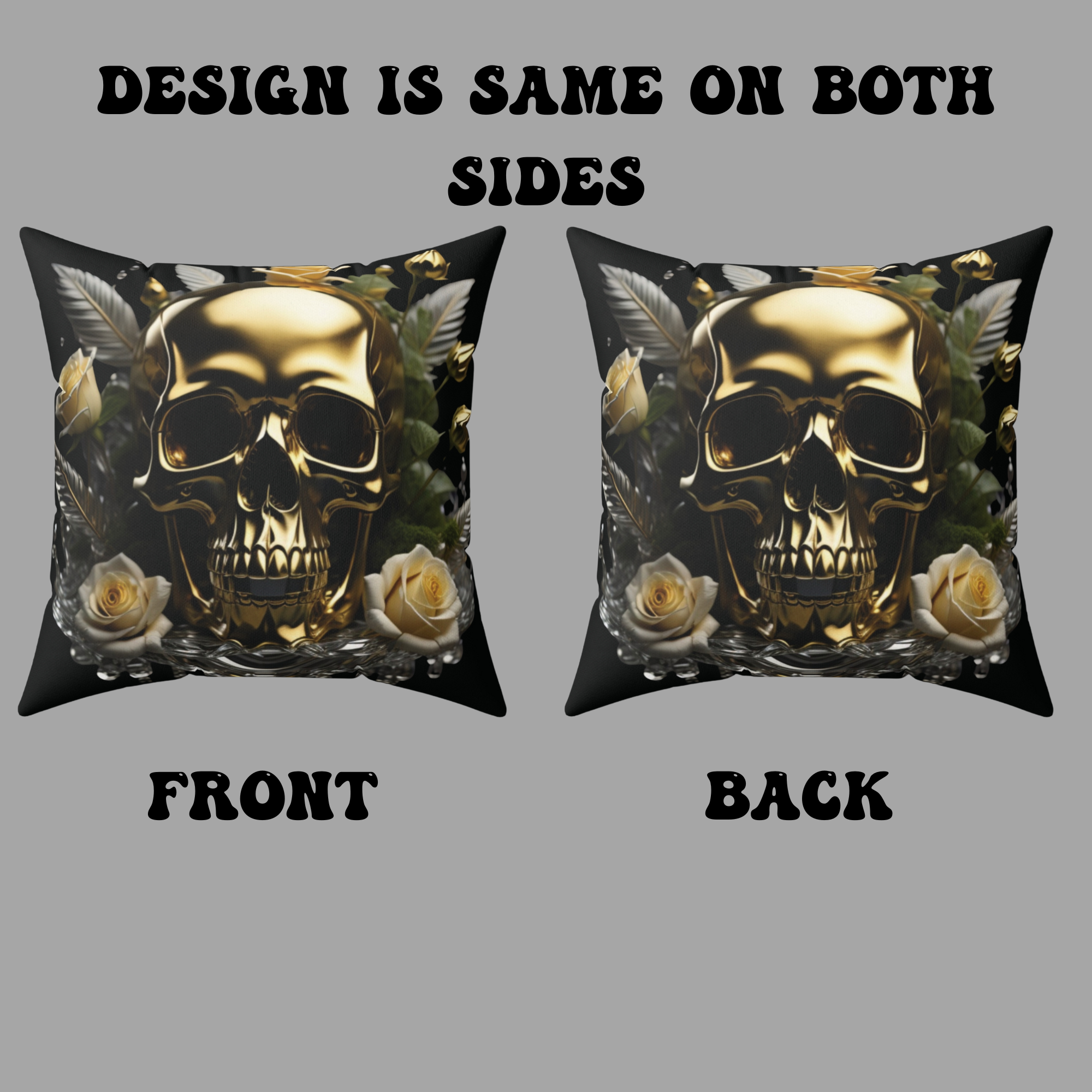 Gold Skull Botanical Throw Pillow — Dark Floral Gothic Home Decor