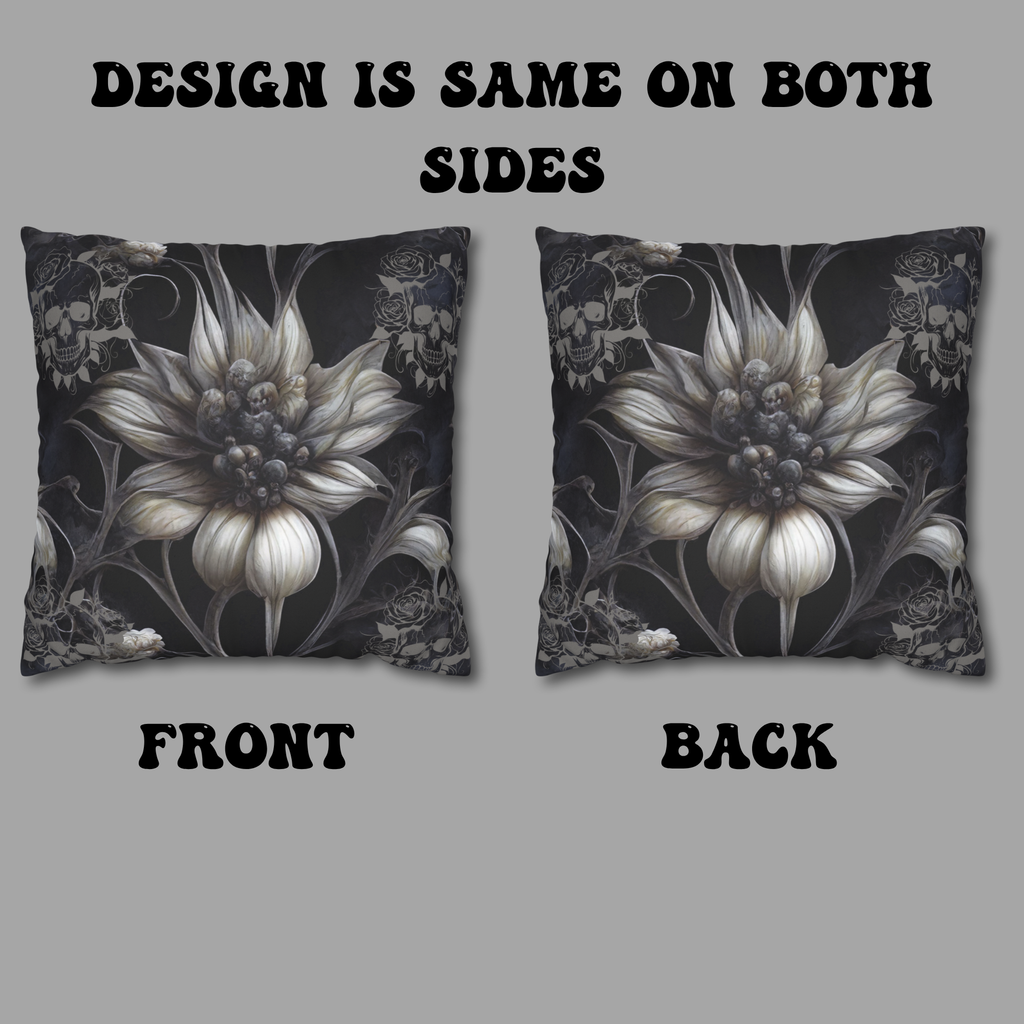 Gothic Skull Botanical Sunflower Throw Pillow — Dark Floral Home Decor