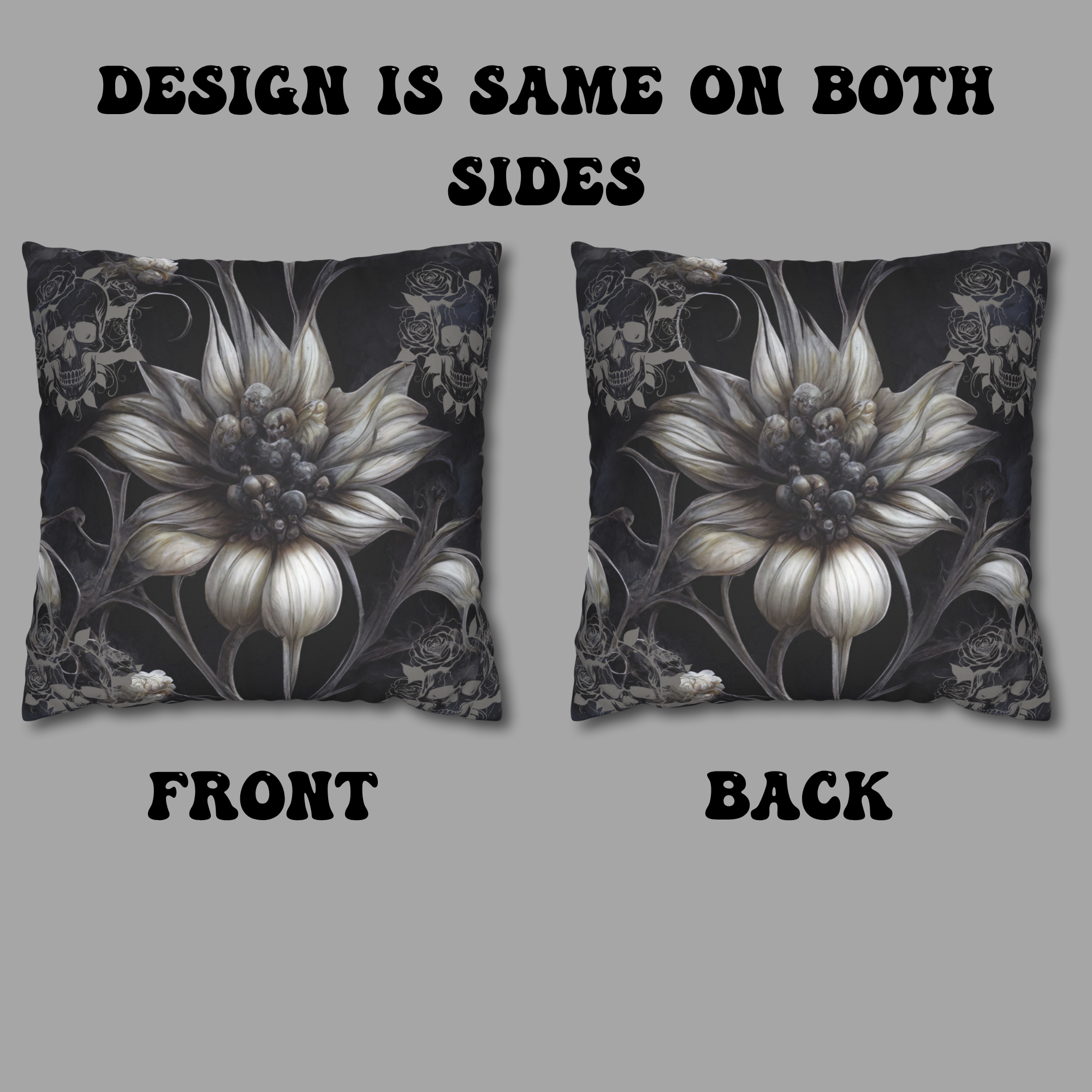 Gothic Skull Botanical Sunflower Throw Pillow — Dark Floral Home Decor