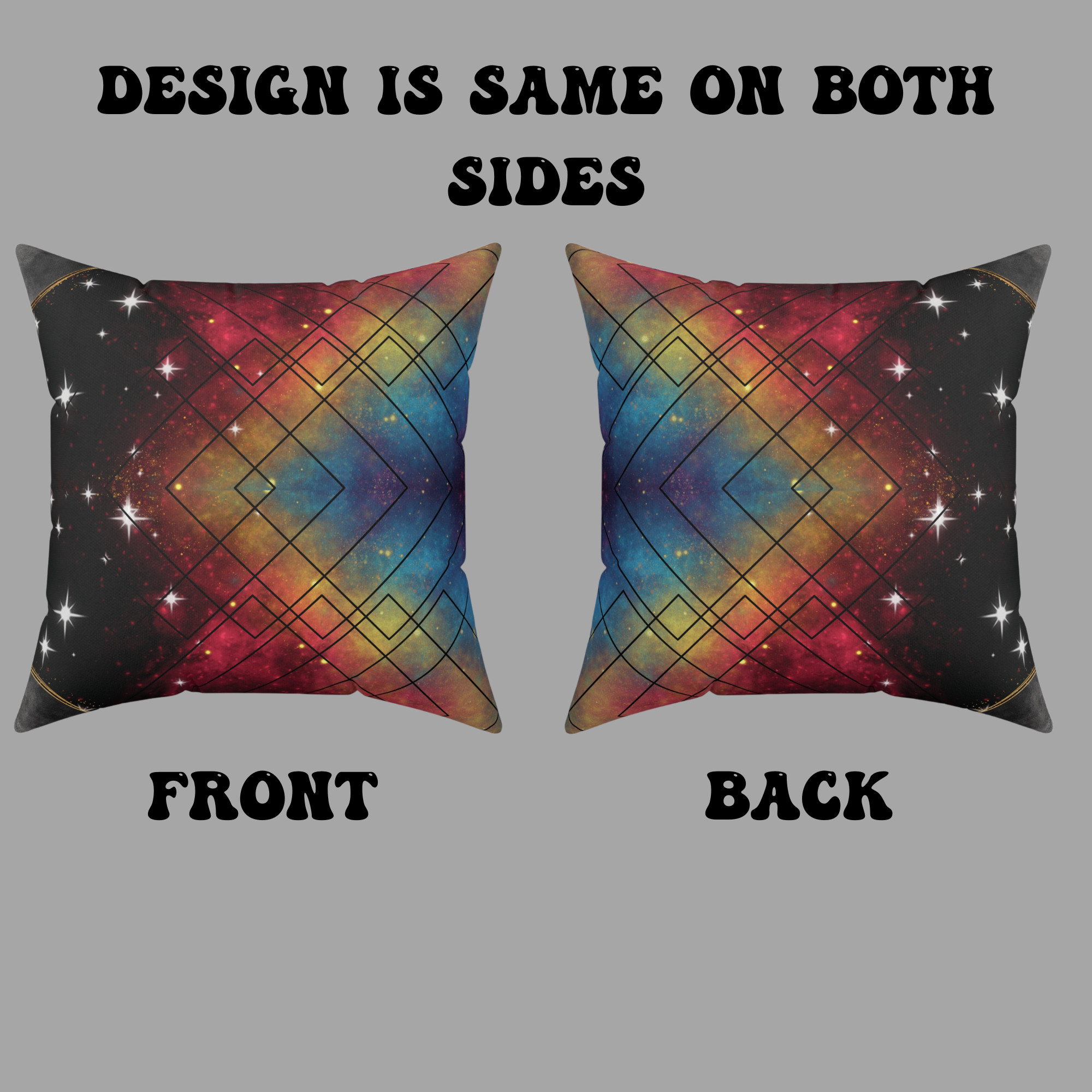 Rainbow Galaxy Geometric Throw Pillow — Celestial Cosmic Dark Home Decor