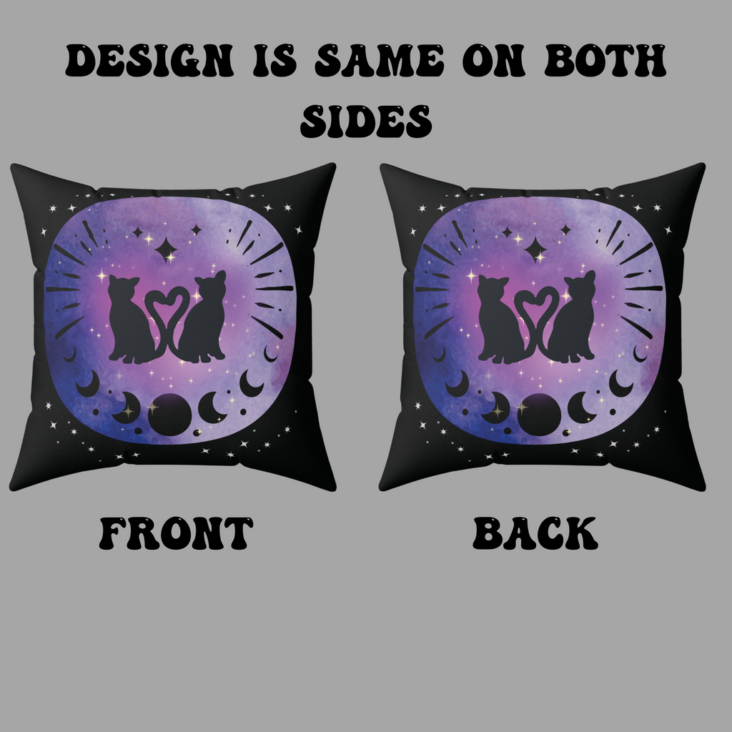 Lunar Love Cats Moon Phases Throw Pillow — Celestial Gothic Dark Home Decor
