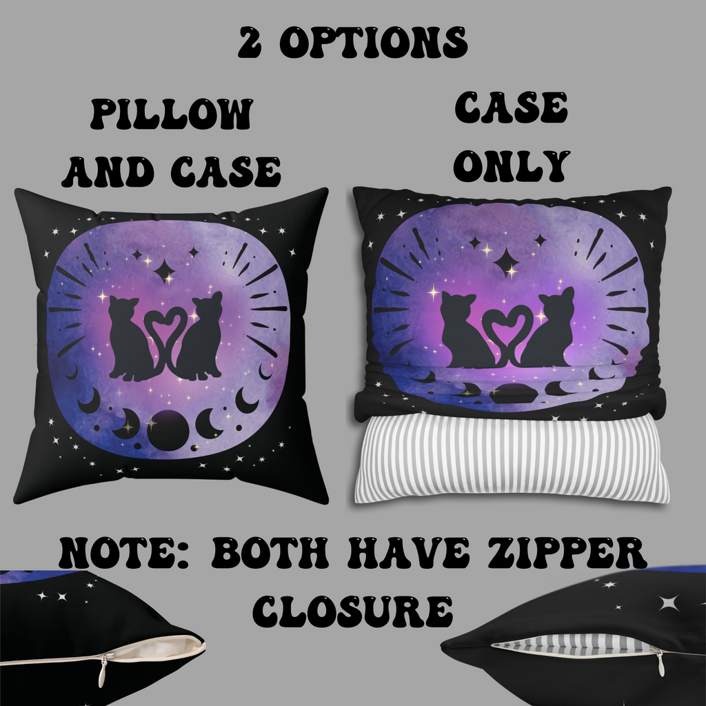 Lunar Love Cats Moon Phases Throw Pillow — Celestial Gothic Dark Home Decor