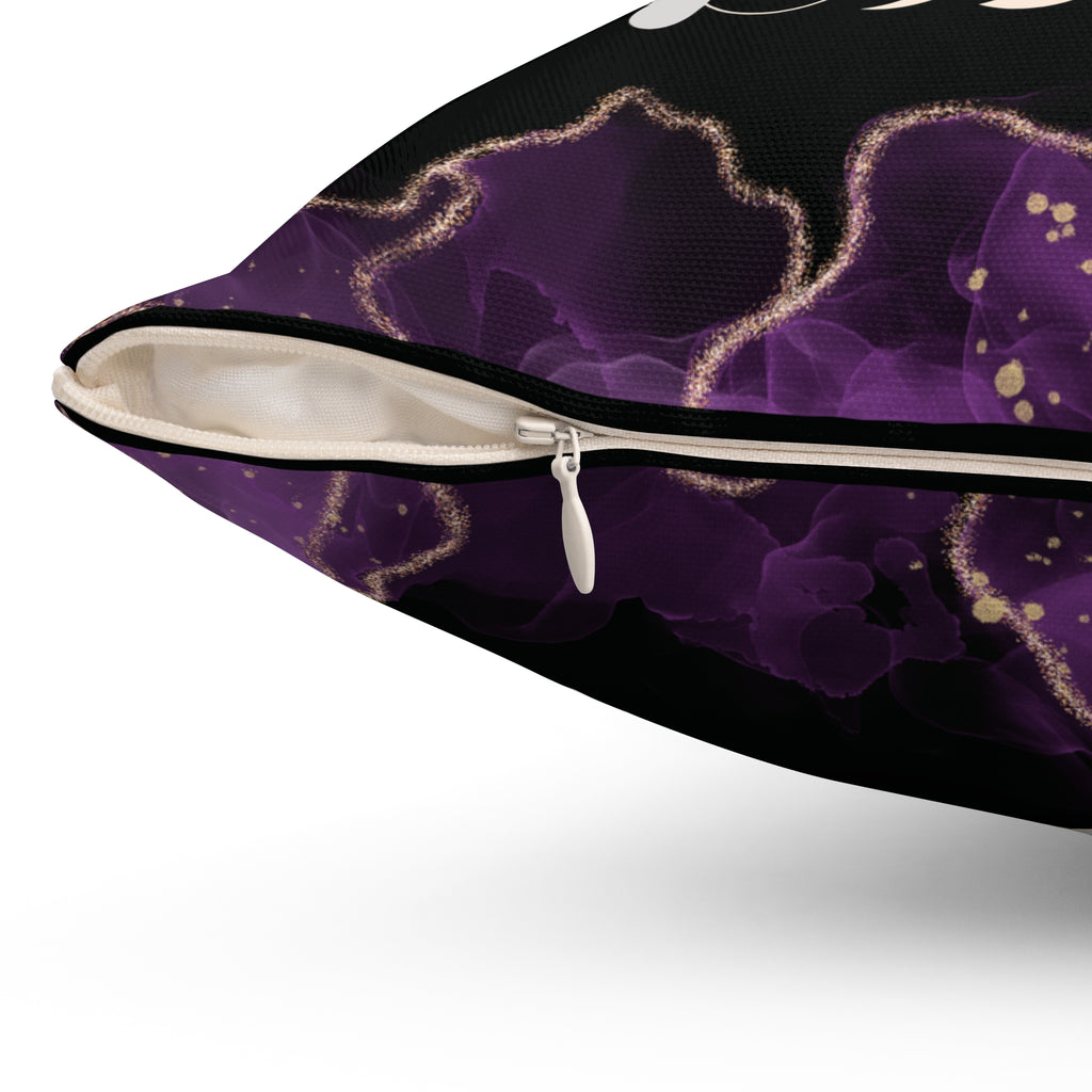 Gothic Bat Wing Cat Moon Phases Throw Pillow — Purple Celestial Dark Home Decor