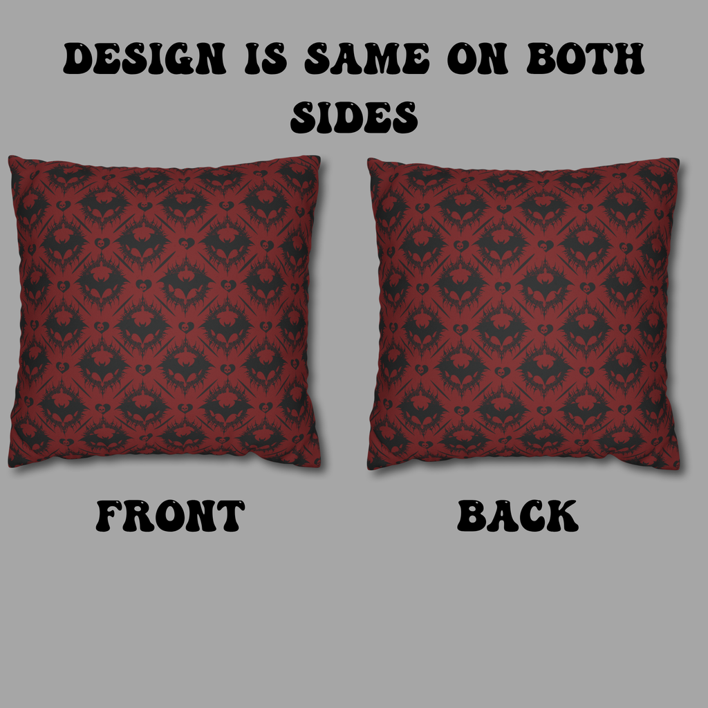 Gothic Bat Diamond Pattern Throw Pillow — Dark Red Damask Home Decor