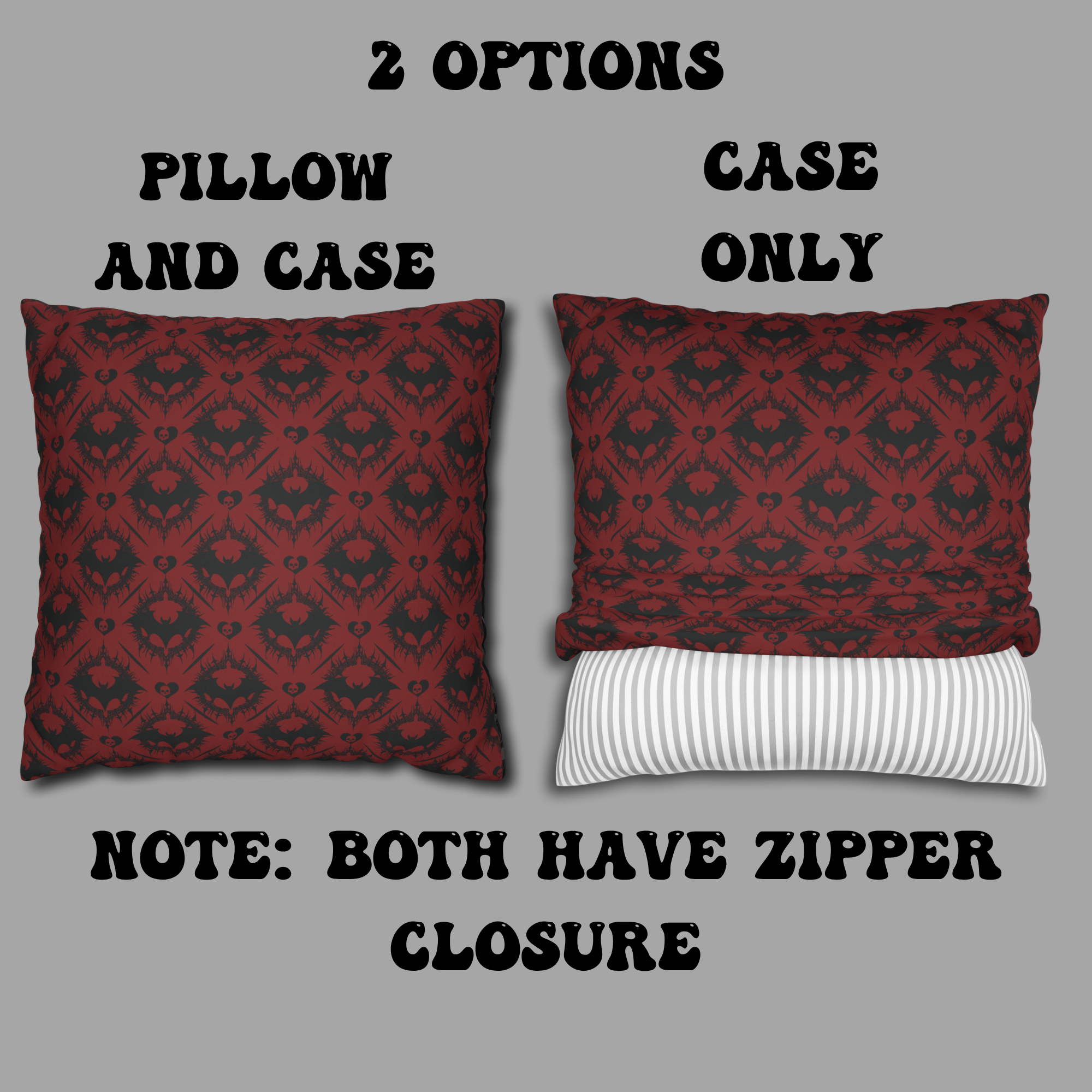 Gothic Bat Diamond Pattern Throw Pillow — Dark Red Damask Home Decor