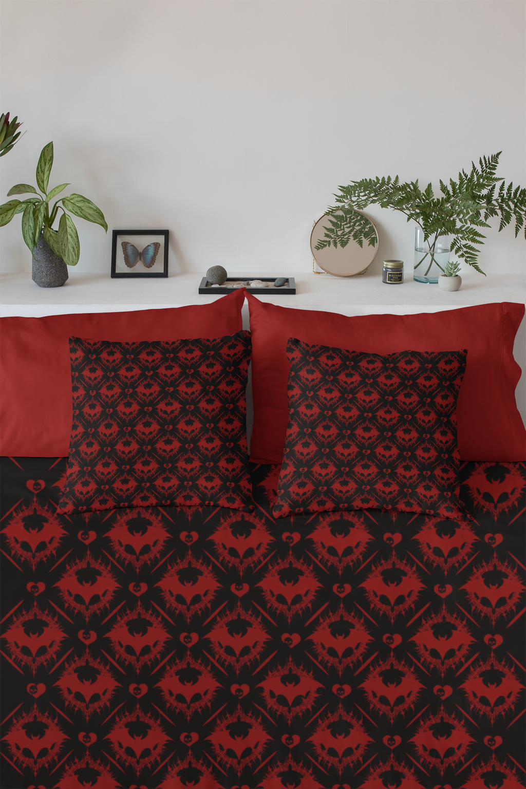 Gothic Bat Diamond Pattern Throw Pillow — Midnight Black Dark Home Decor