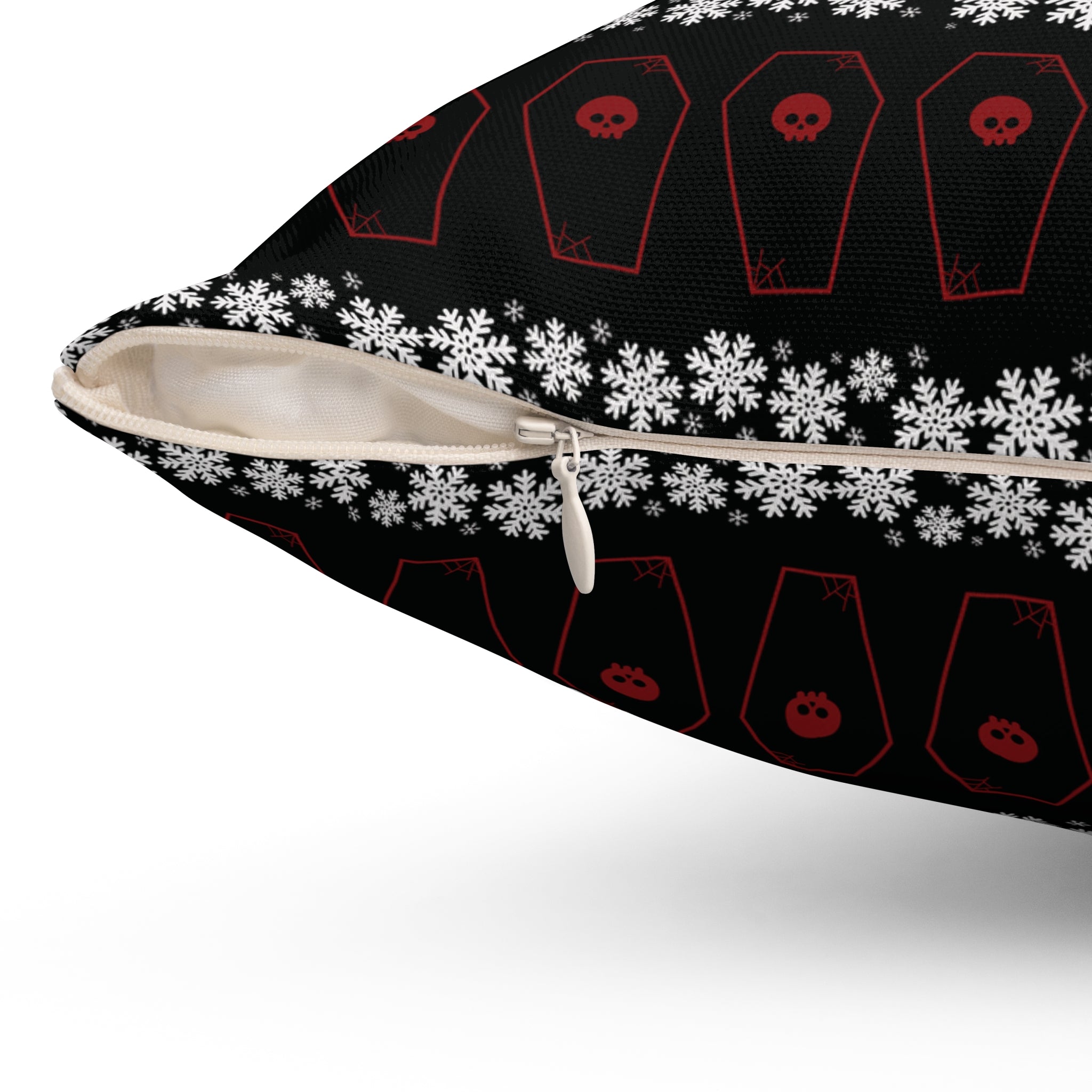 Merry Creepmas Gothic Ugly Sweater Throw Pillow — Goth Holiday Dark Home Decor