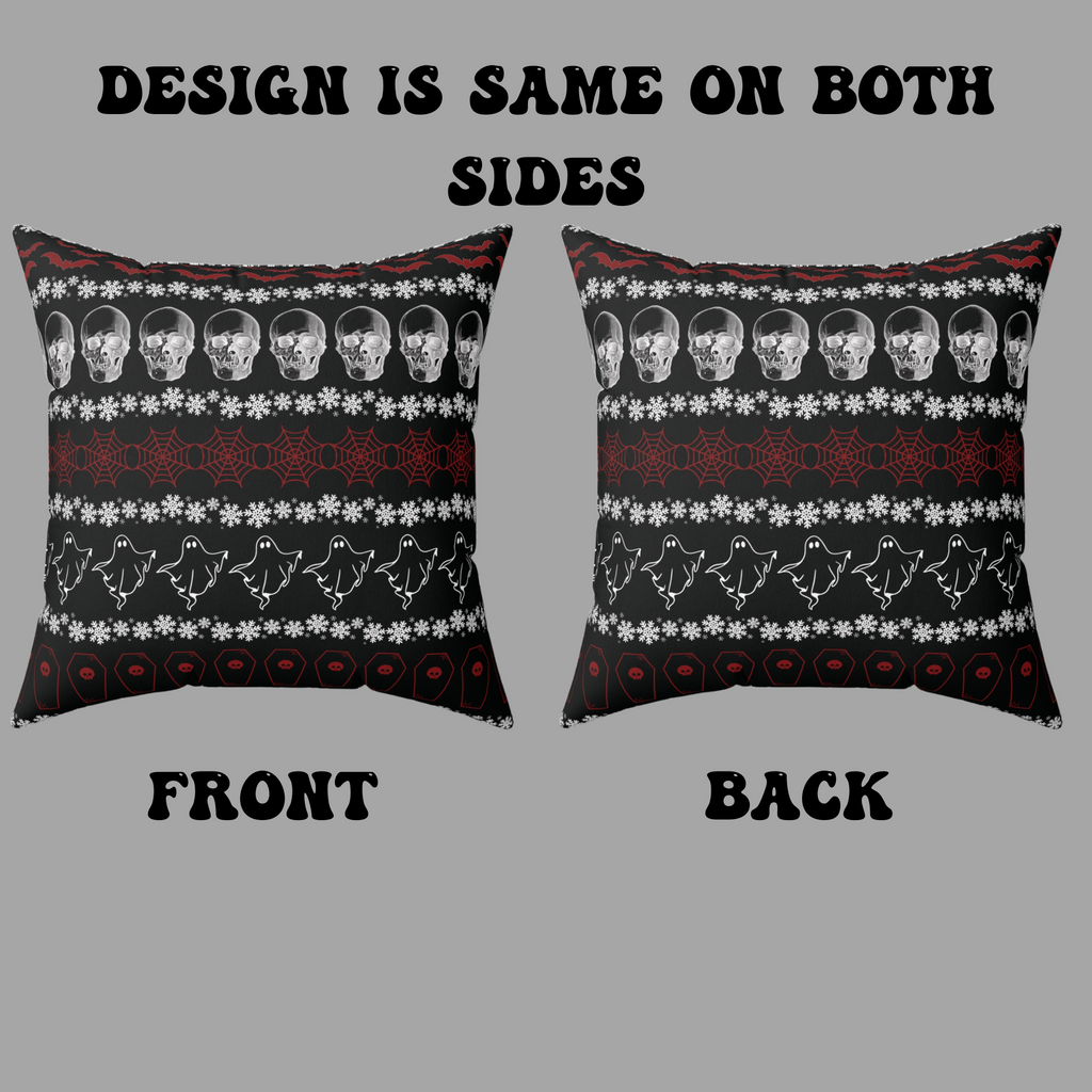 Merry Creepmas Gothic Ugly Sweater Throw Pillow — Goth Holiday Dark Home Decor