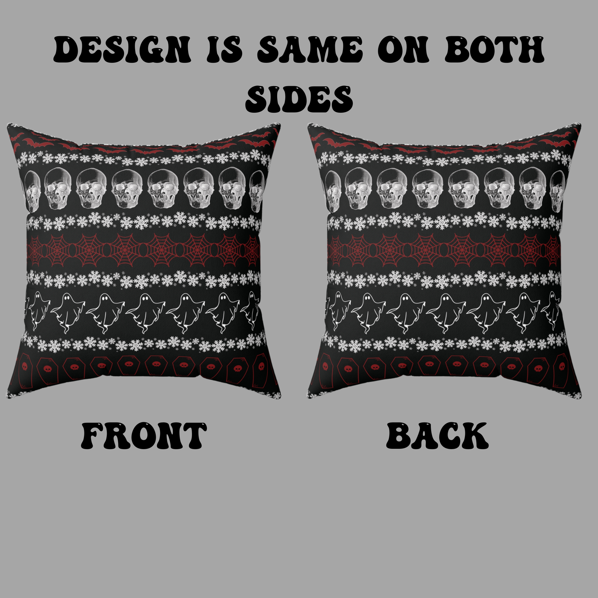 Merry Creepmas Gothic Ugly Sweater Throw Pillow — Goth Holiday Dark Home Decor