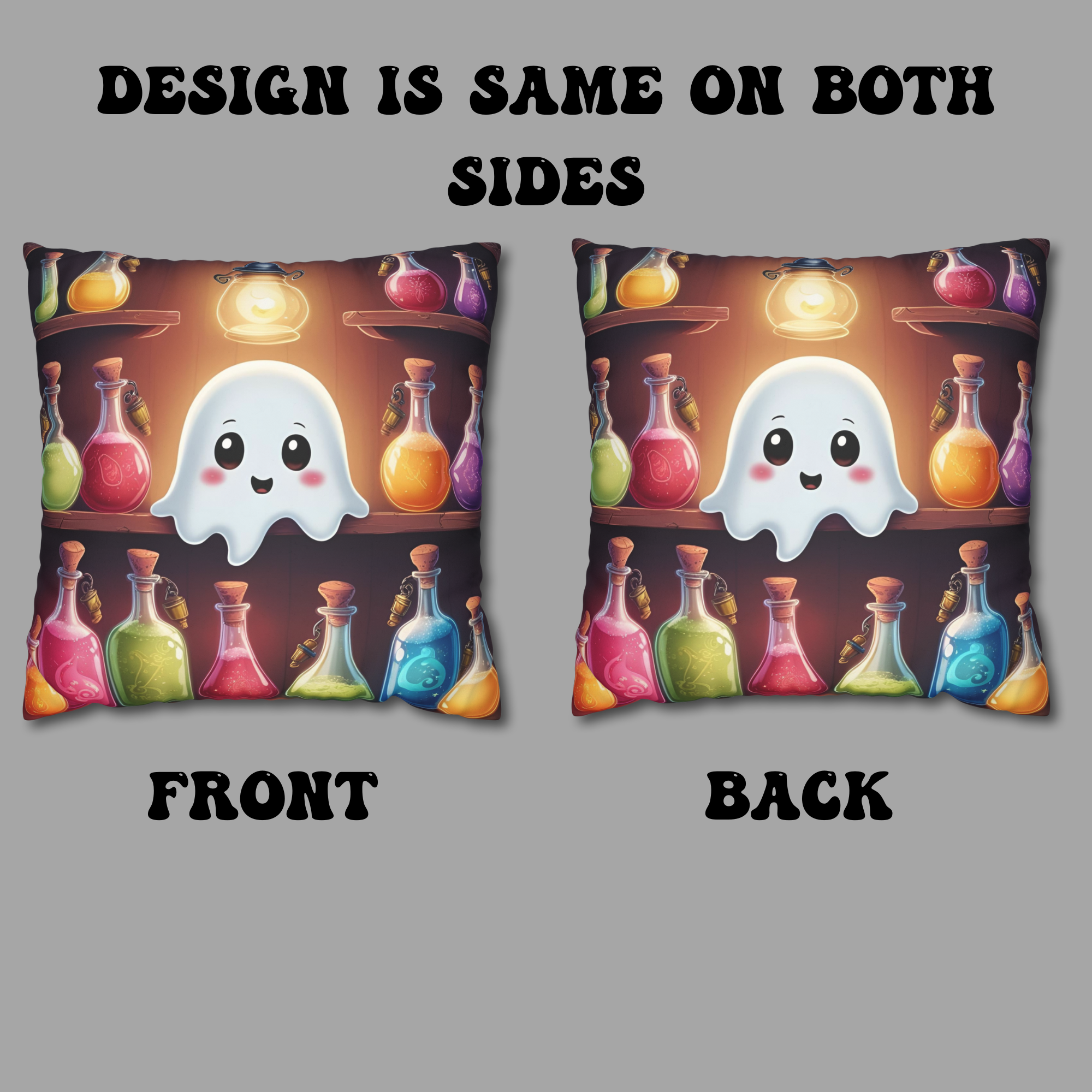 Apothecary Ghost Throw Pillow — Whimsigoth Potion Shelf Dark Home Decor